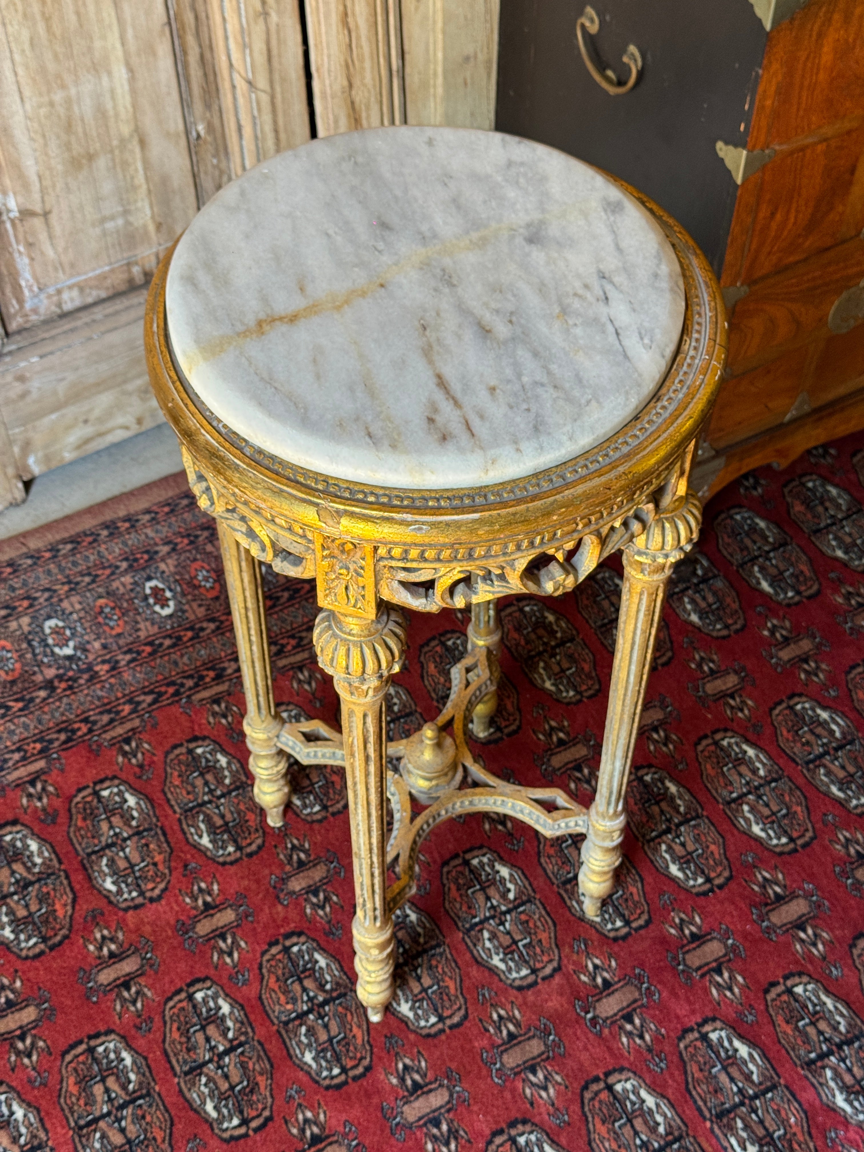 Vintage French Louis XVI Style Giltwood Marble Top Side Table