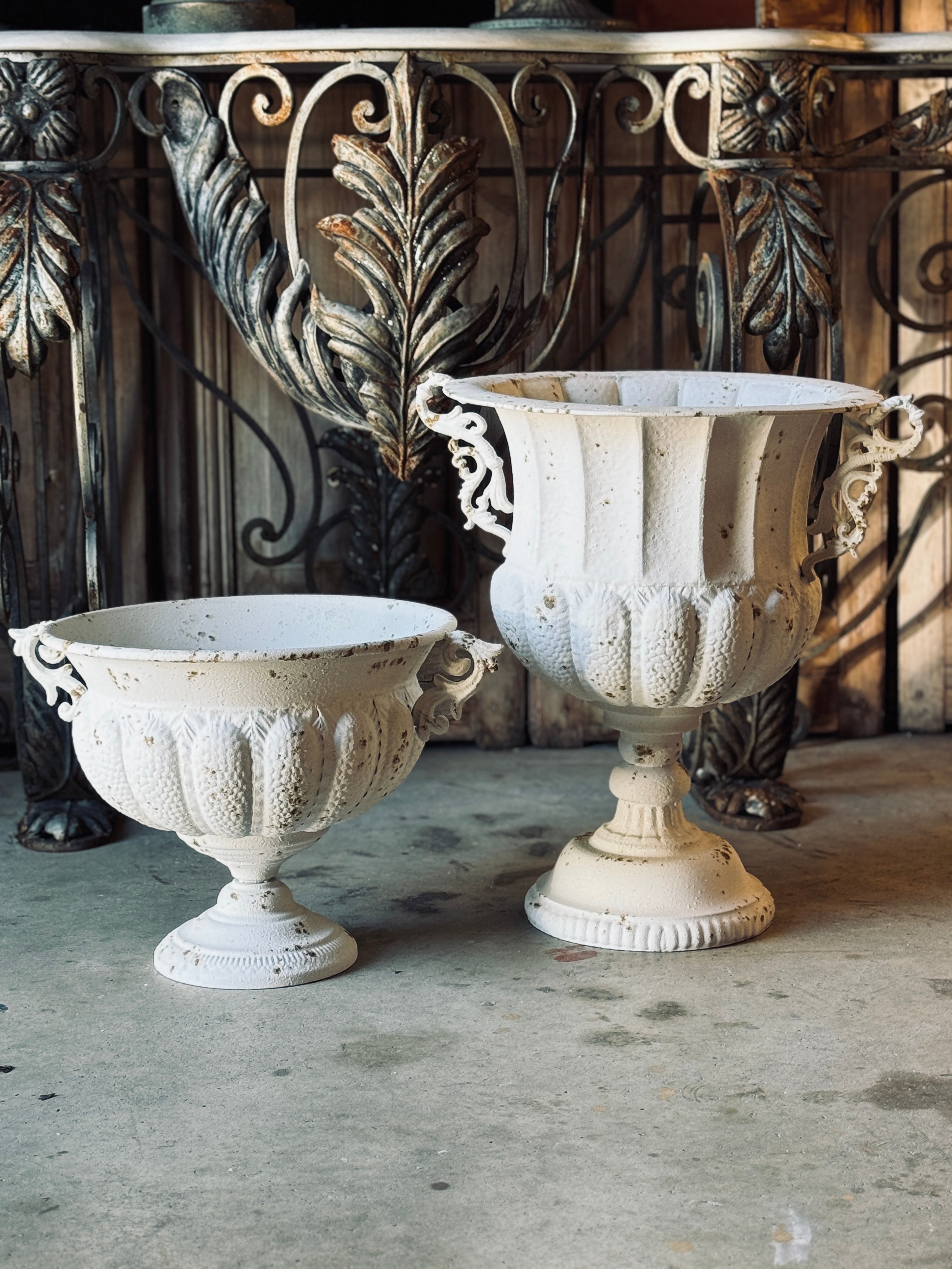 Large Metal Urn in Rustic White