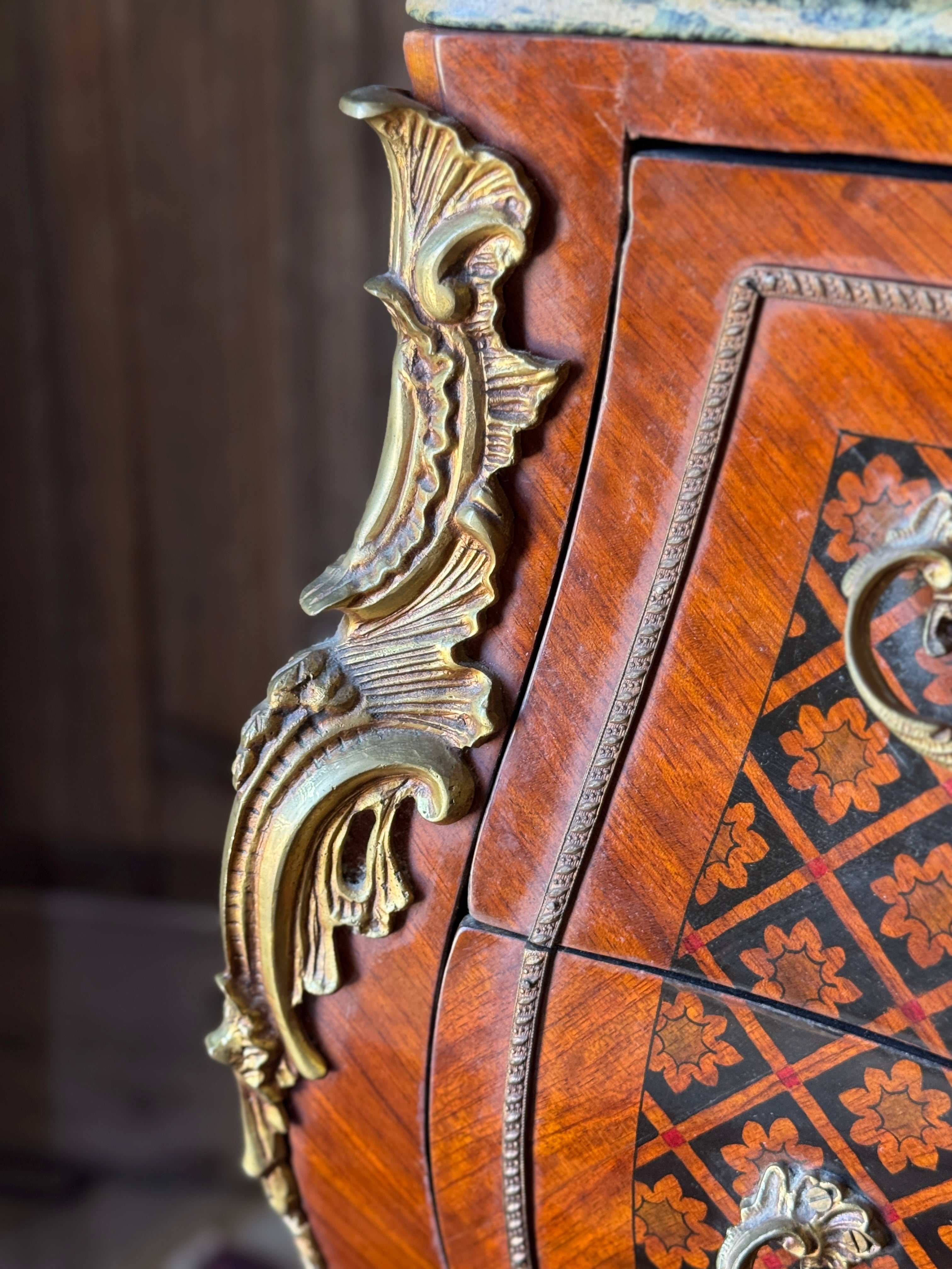Vintage French Louis XV-Style Bombe Commode with Marble Top