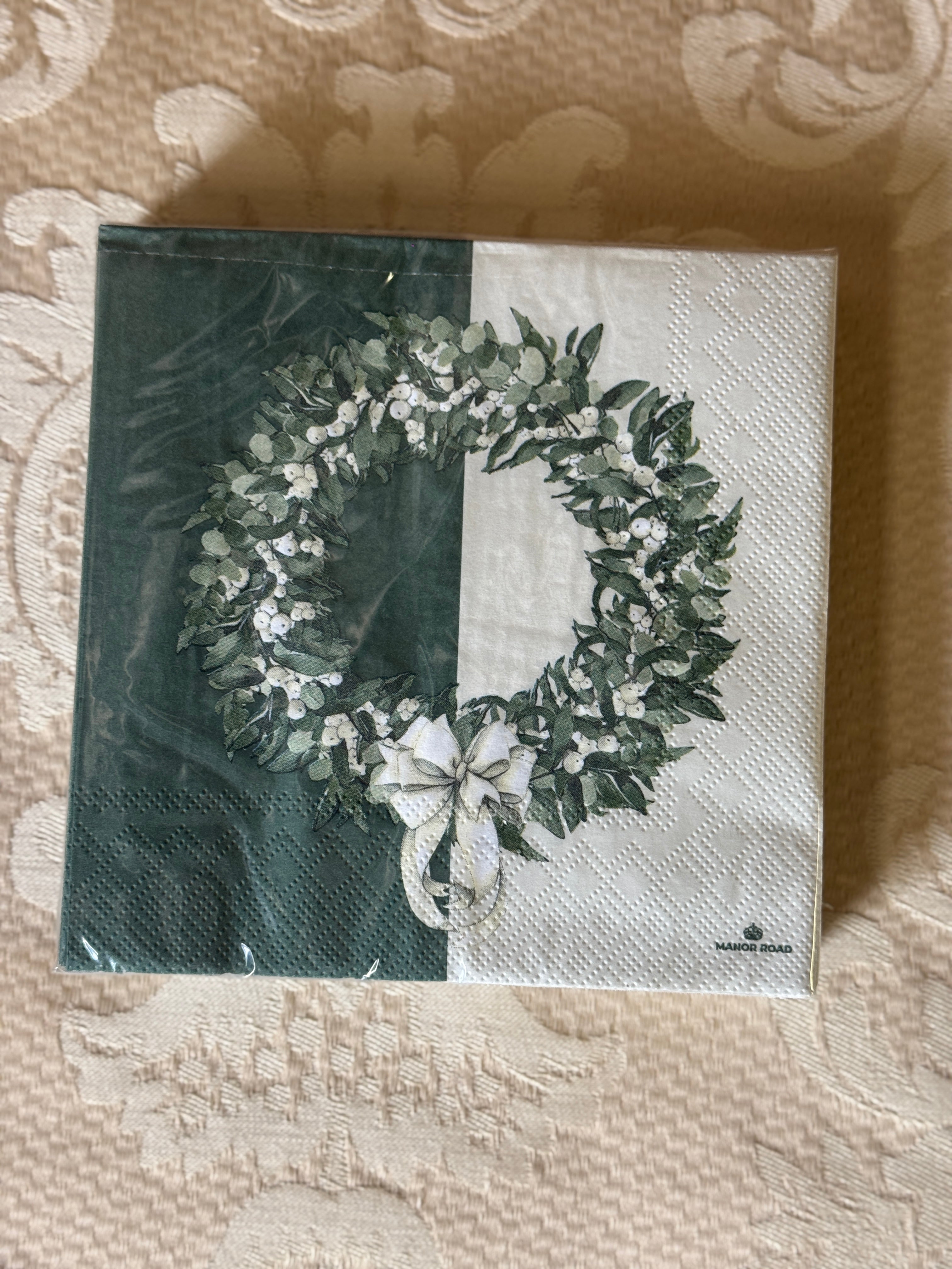 White & Green Wreath Napkins
