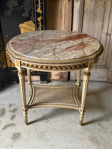 Antique French Marble Rattan Side Table