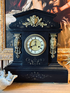 Late 19th Century Antique French Black Slate Mantel Clock