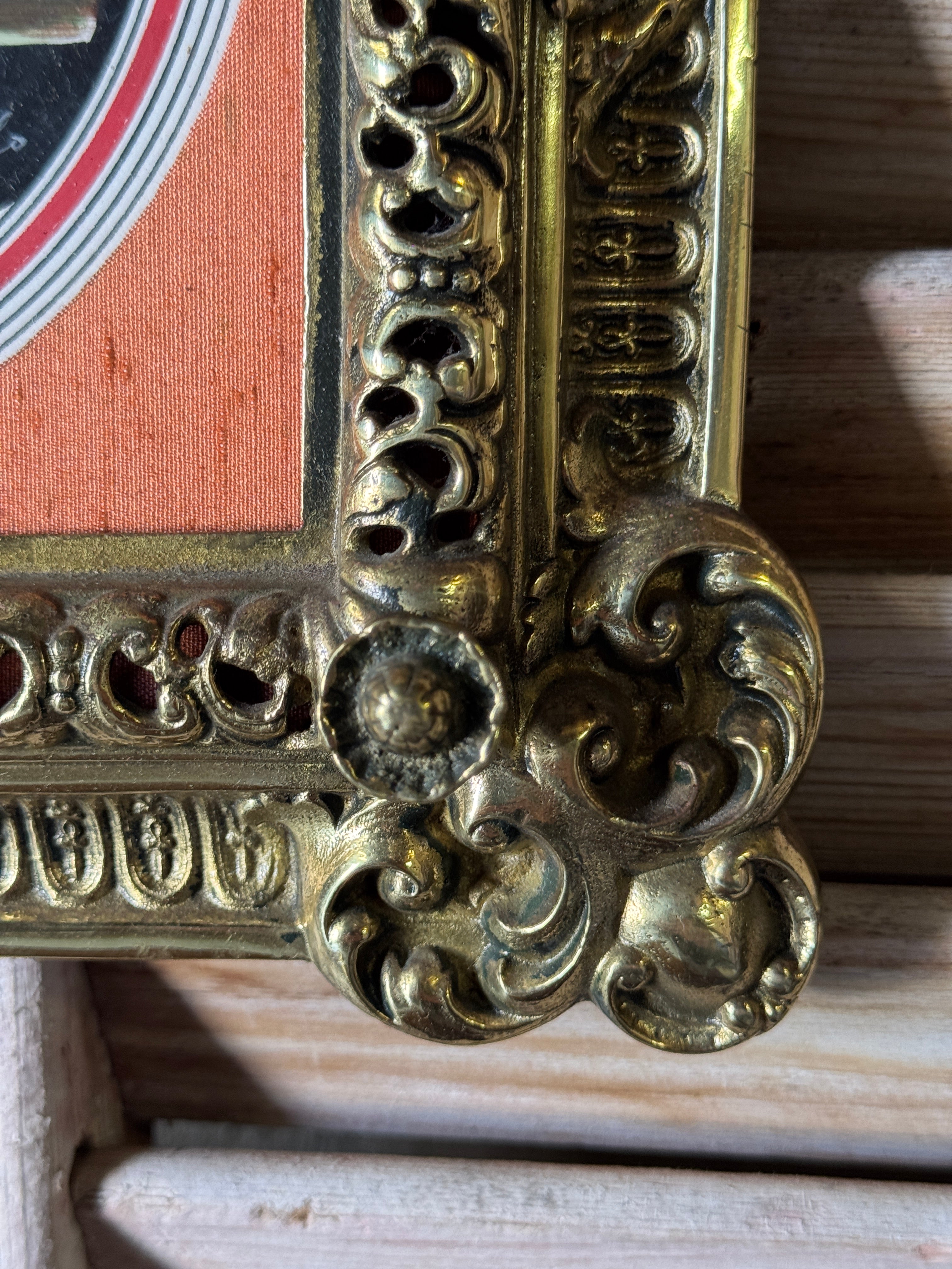 Antique Brass Framed Gouache Painting by Maria Cirillo