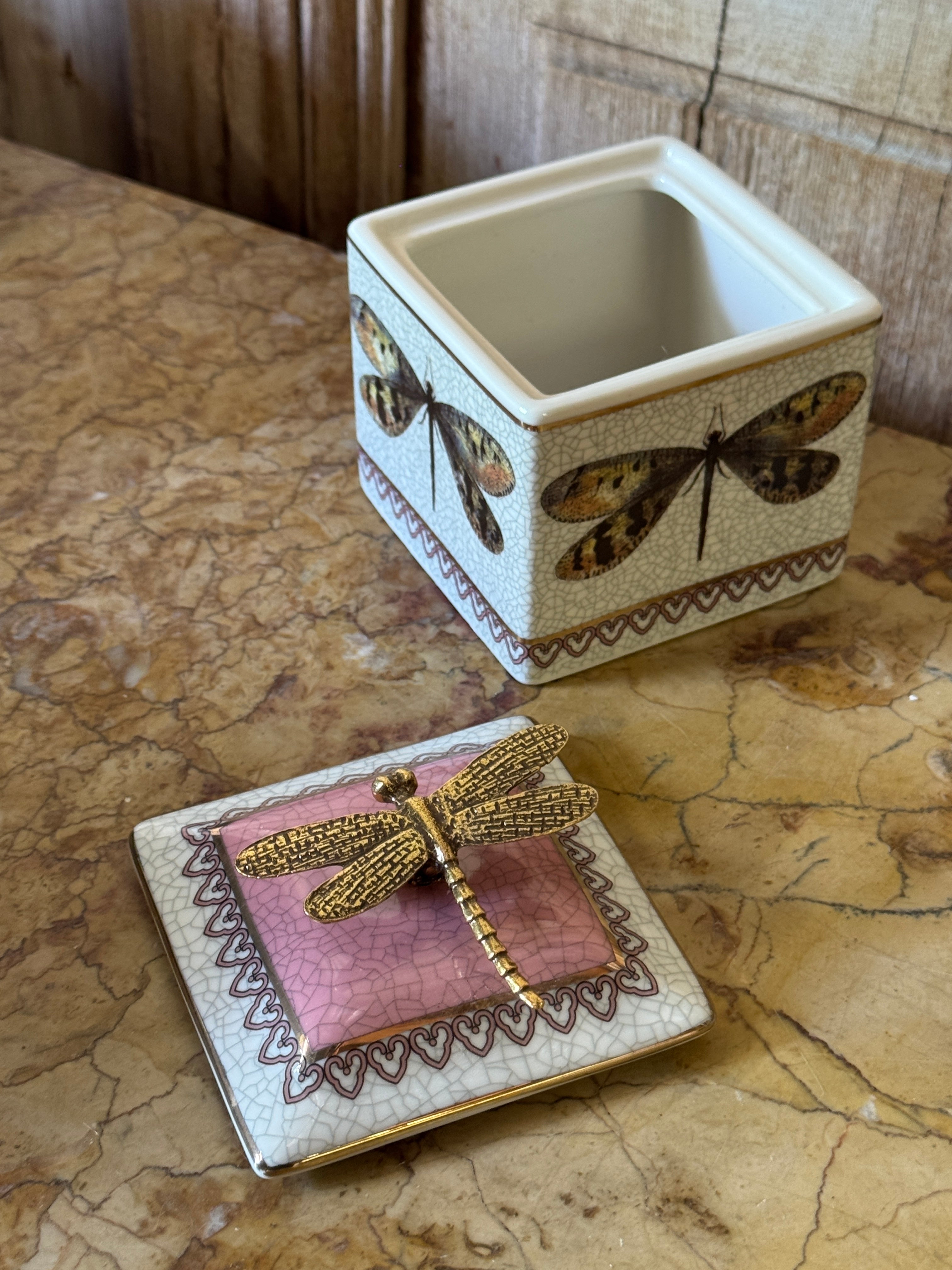 Dragonfly Lidded Trinket Box - Pink