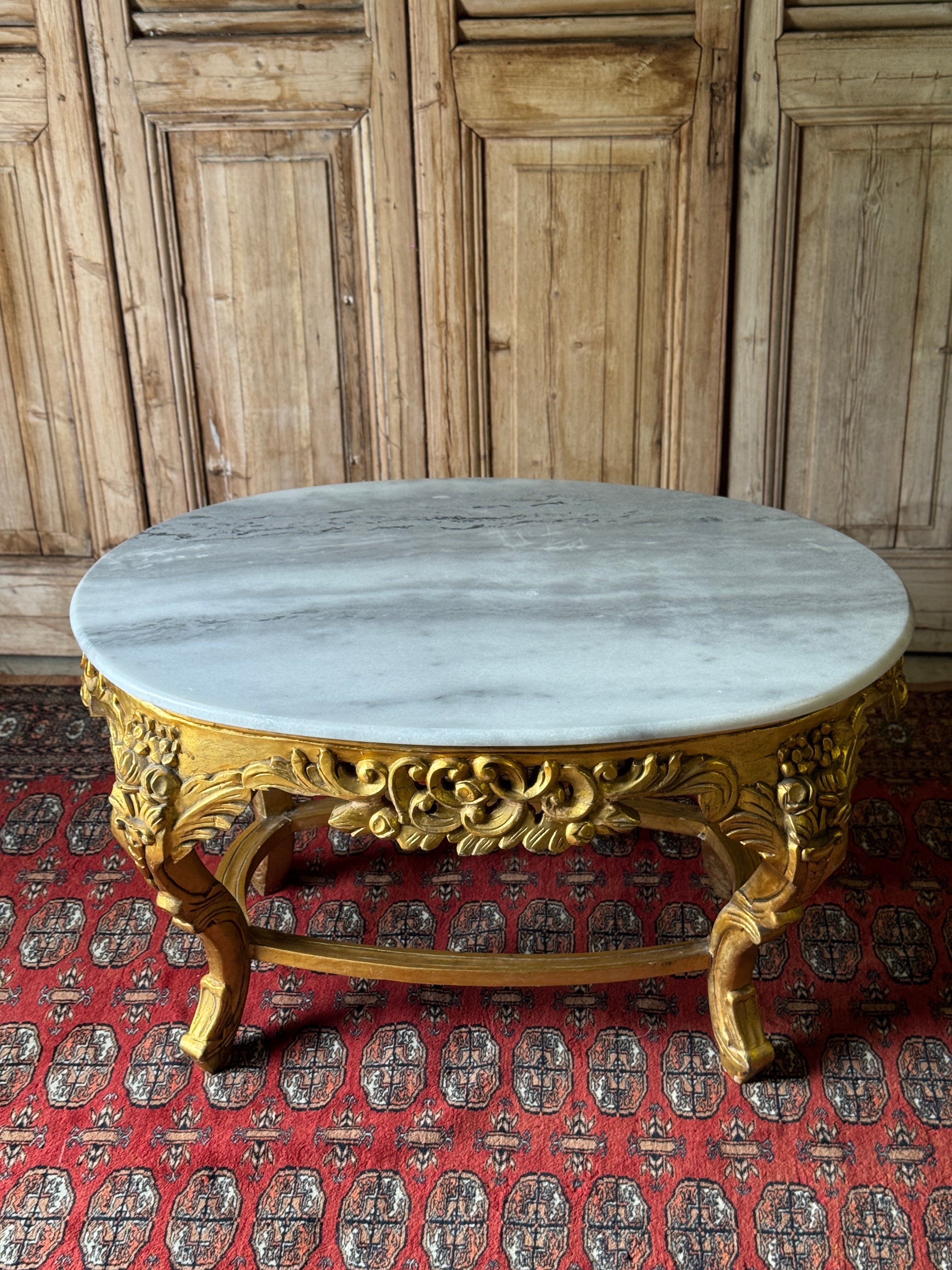 Vintage Gilt Carved Timber Coffee Table with White Marble Top