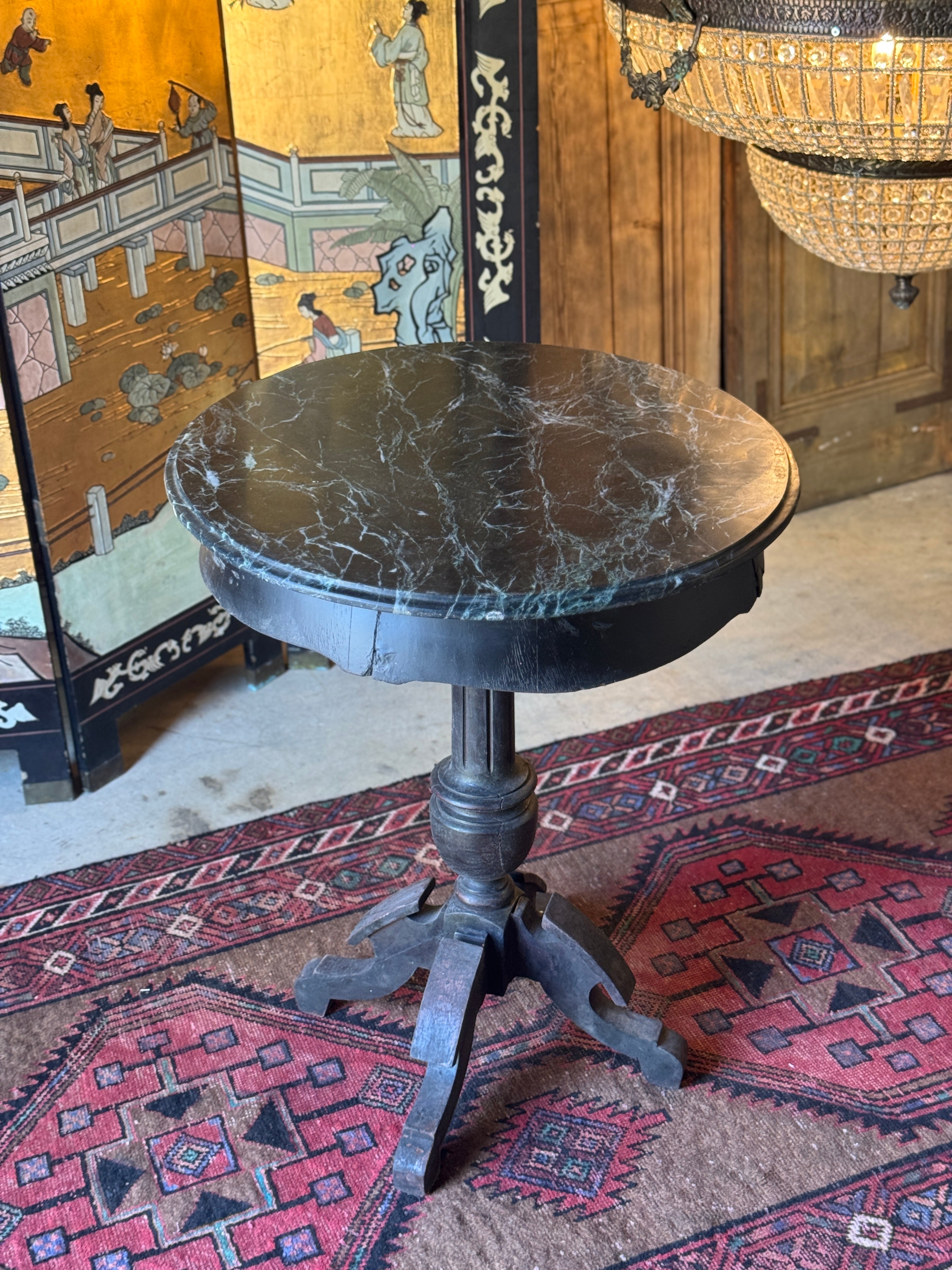 Vintage Marble Top Round Side Table