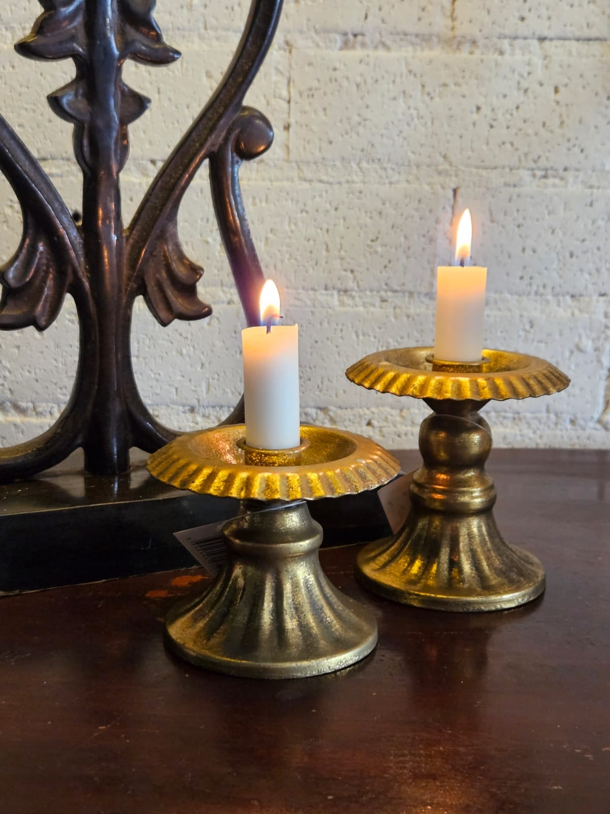 Brushed Aged Gold Taper Candle Holders