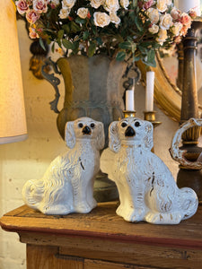 Pair of Antique Staffordshire Spaniel Dogs with Glass Eyes (c.1860–1880)