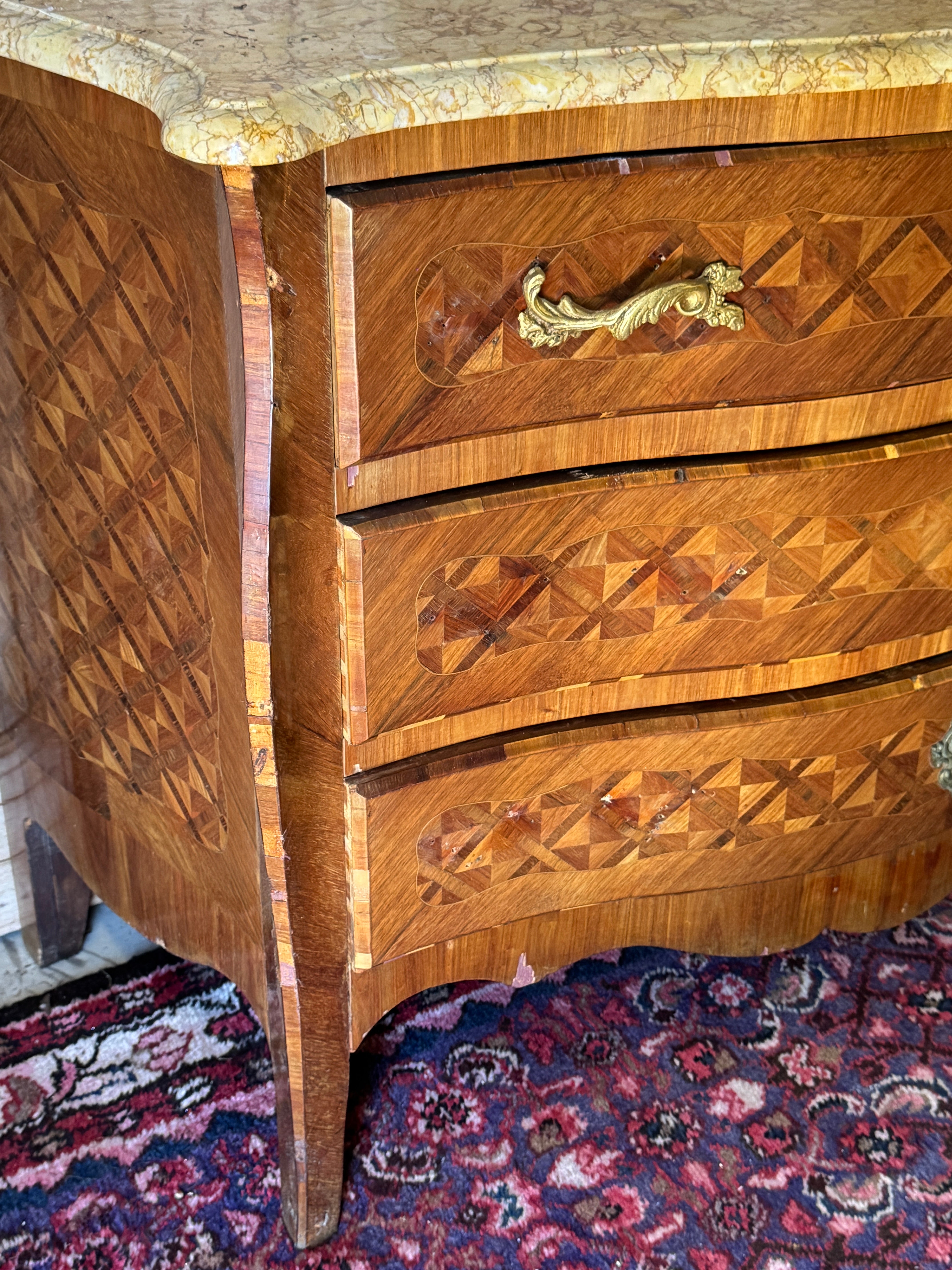Vintage French Louis XV-Style Marble Top Commode