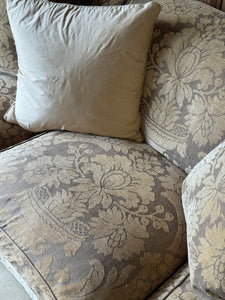 Vintage 3-Seater English Roll Arm Sofa with Original Cut Velvet Damask Upholstery