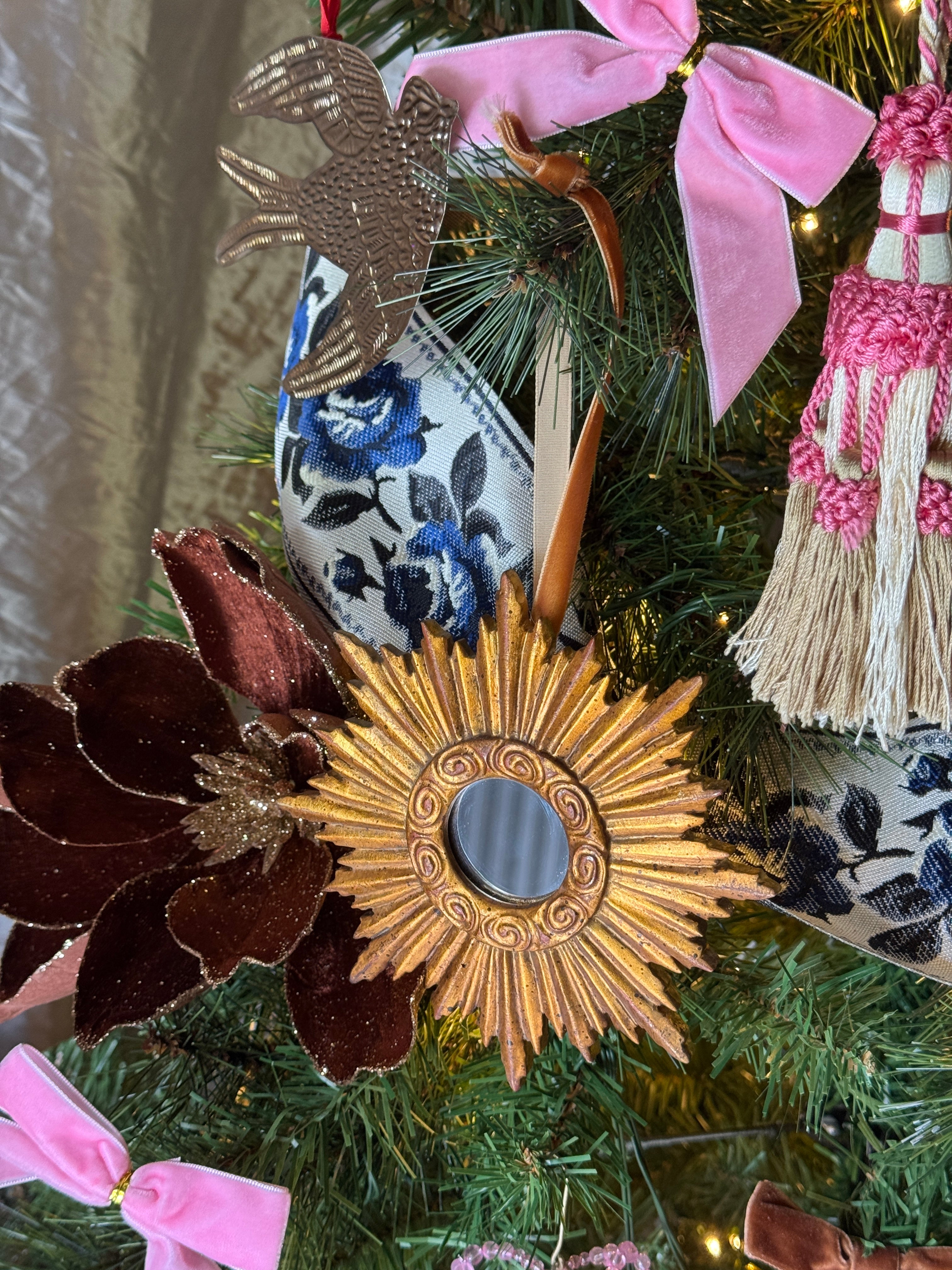 Mini Starburst Renaissance Mirror on Velvet Ribbon