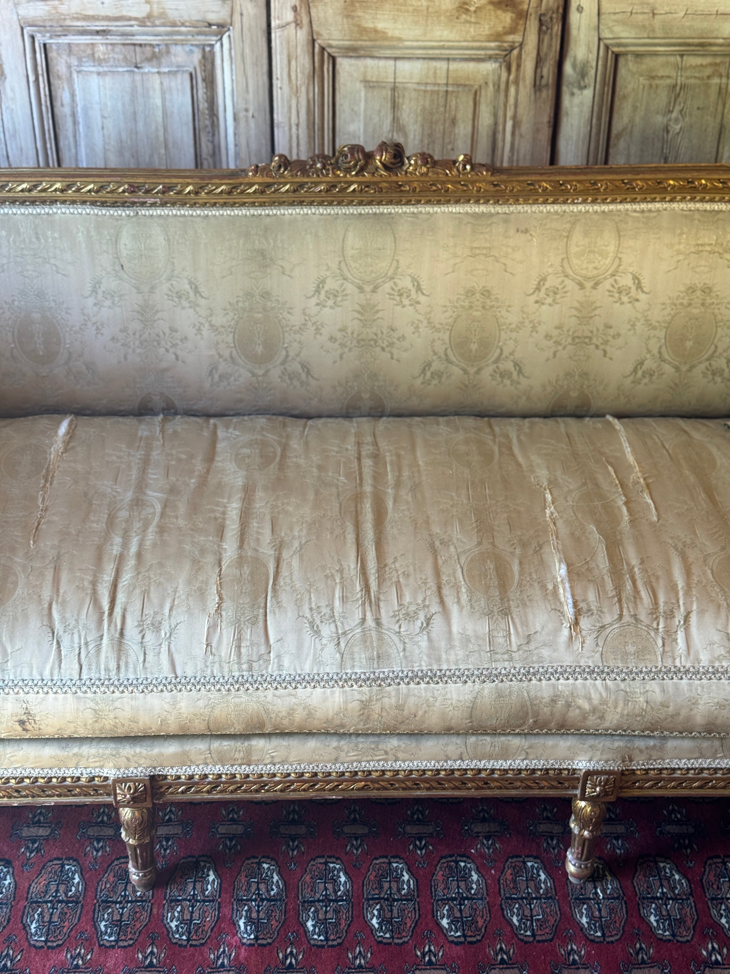 Antique French Louis XVI Style Giltwood Salon Sofa