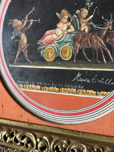 Antique Brass Framed Gouache Painting by Maria Cirillo