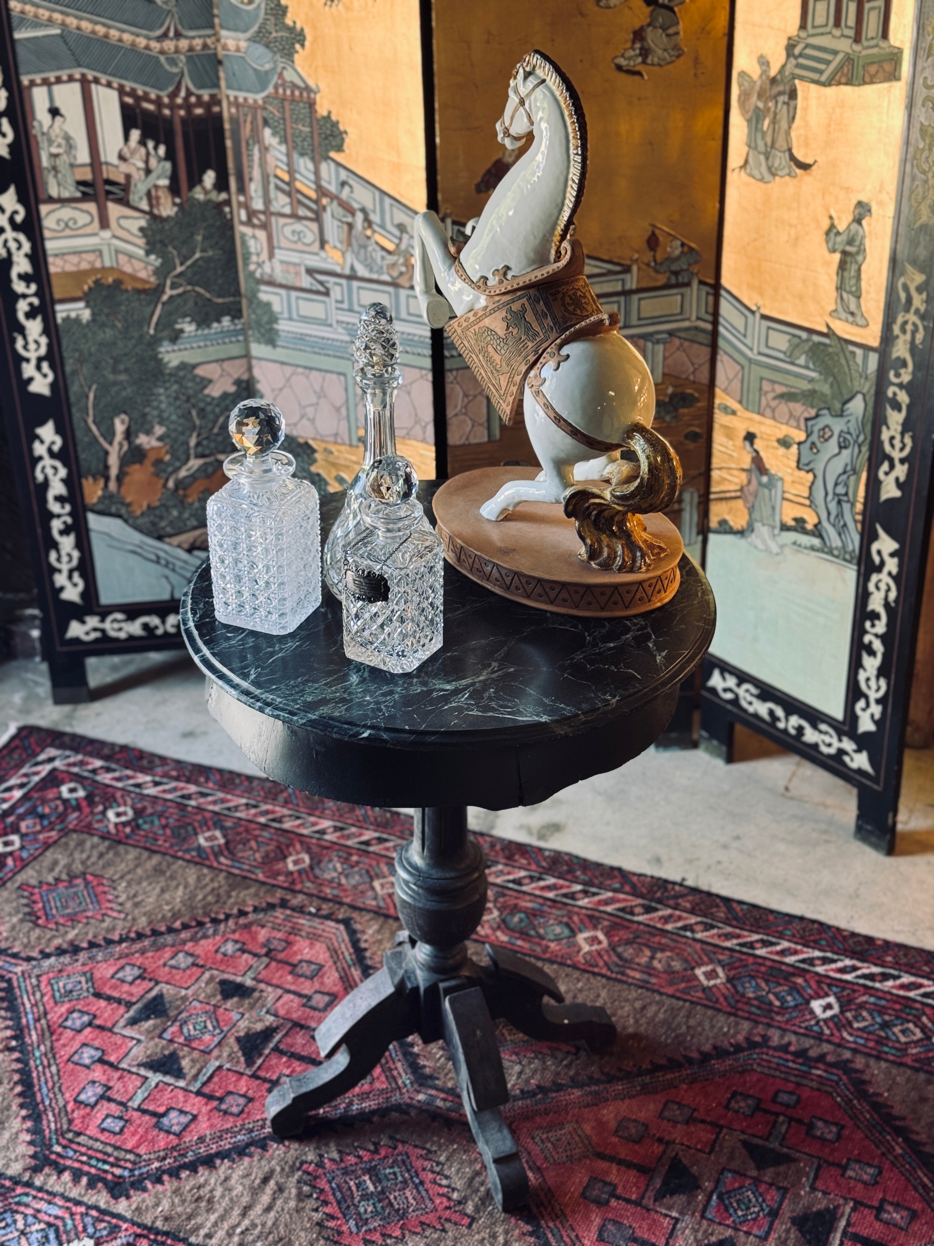 Vintage Marble Top Round Side Table