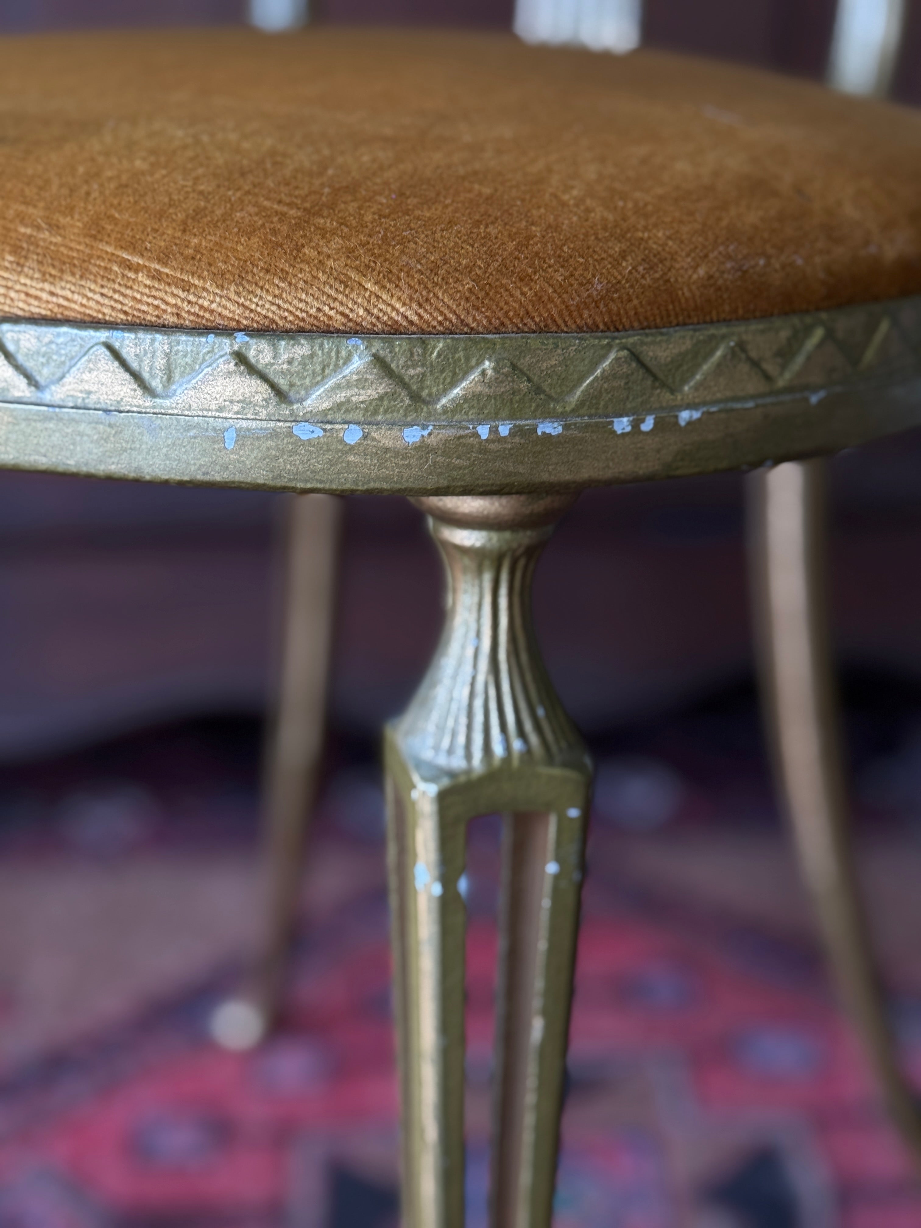 Antique Palladio Neoclassical Style Gilt Metal Chair with Mustard Velvet Upholstery