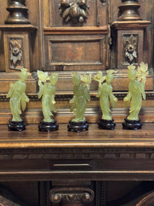 Set of 5 Vintage Chinese Carved Green Stone Courtesans