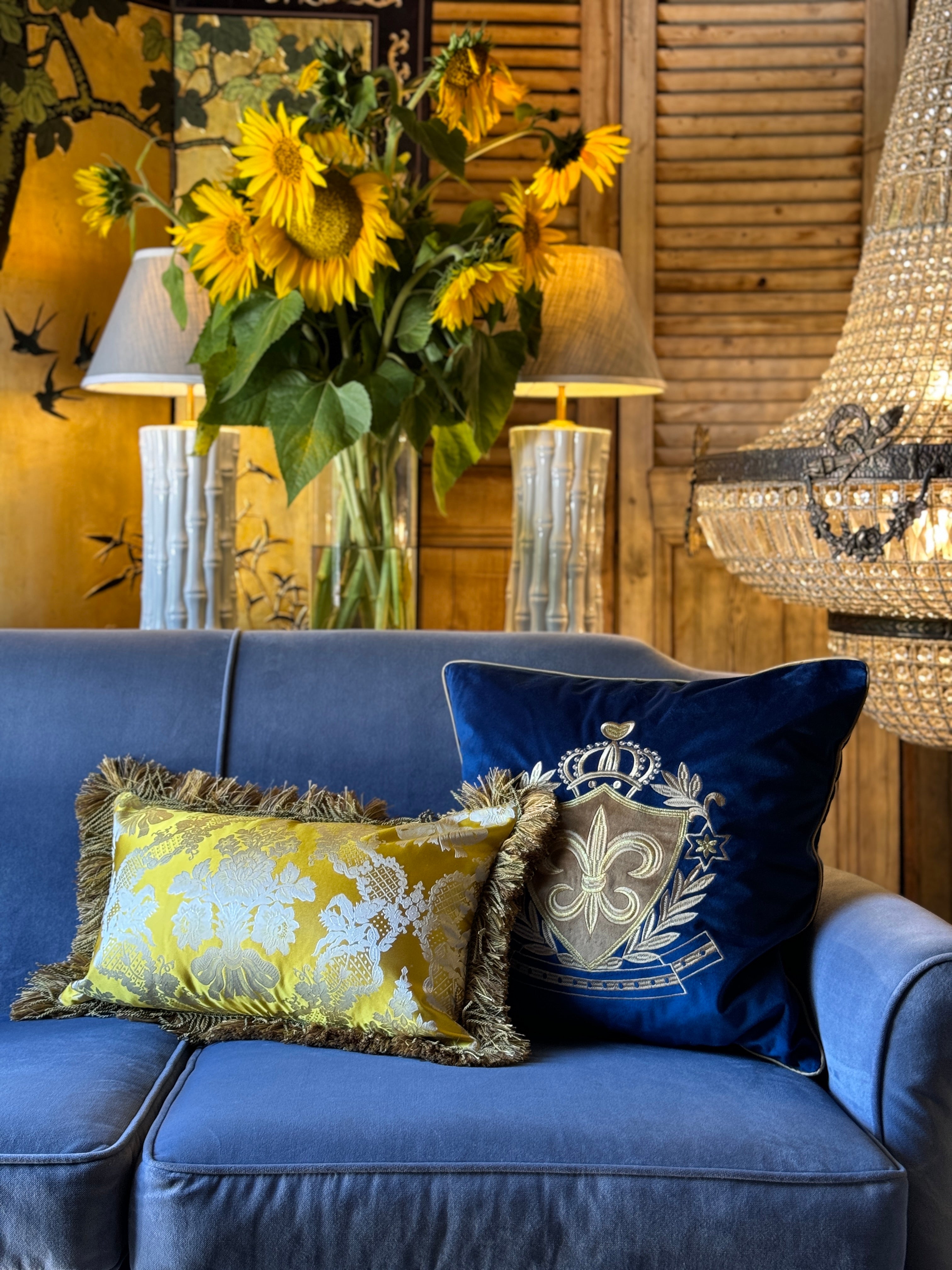 Navy & Gold Embroidered Cushion