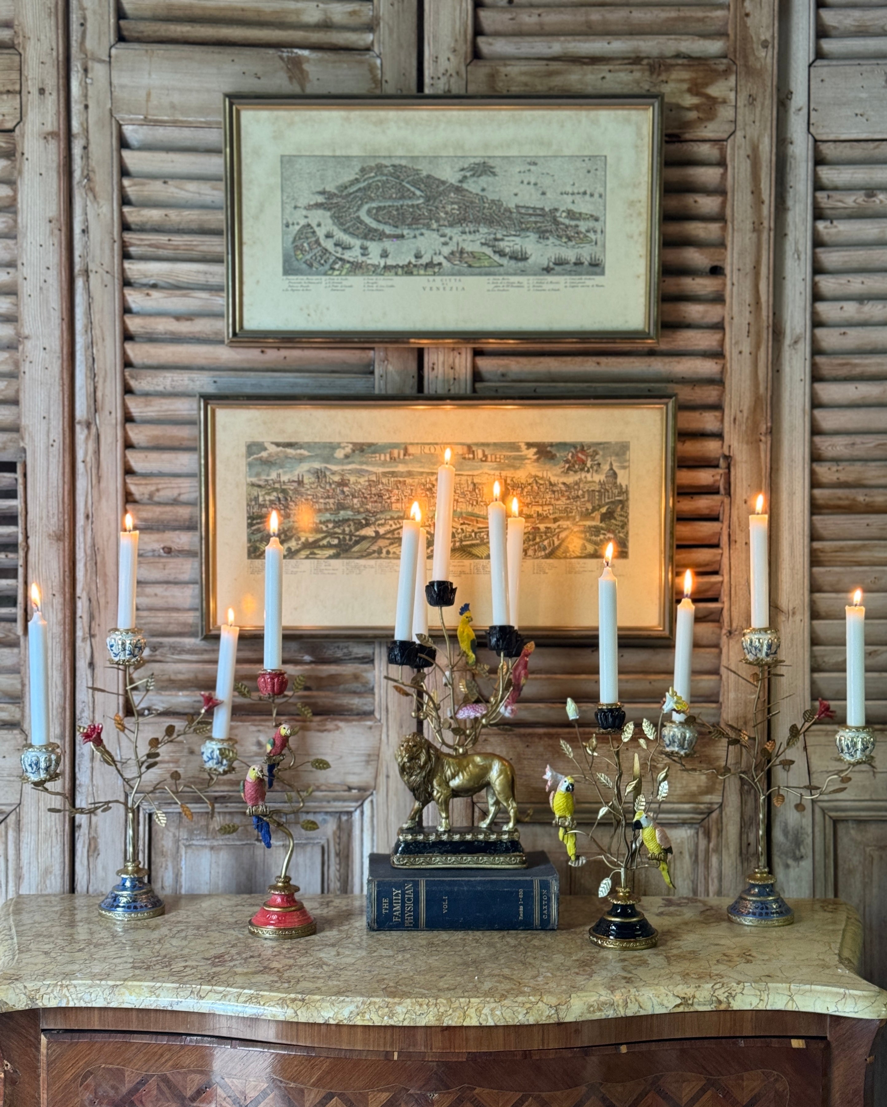 Three Arm Floral Candelabra – Blue & Gold