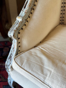 Vintage French Linen Tub Chair