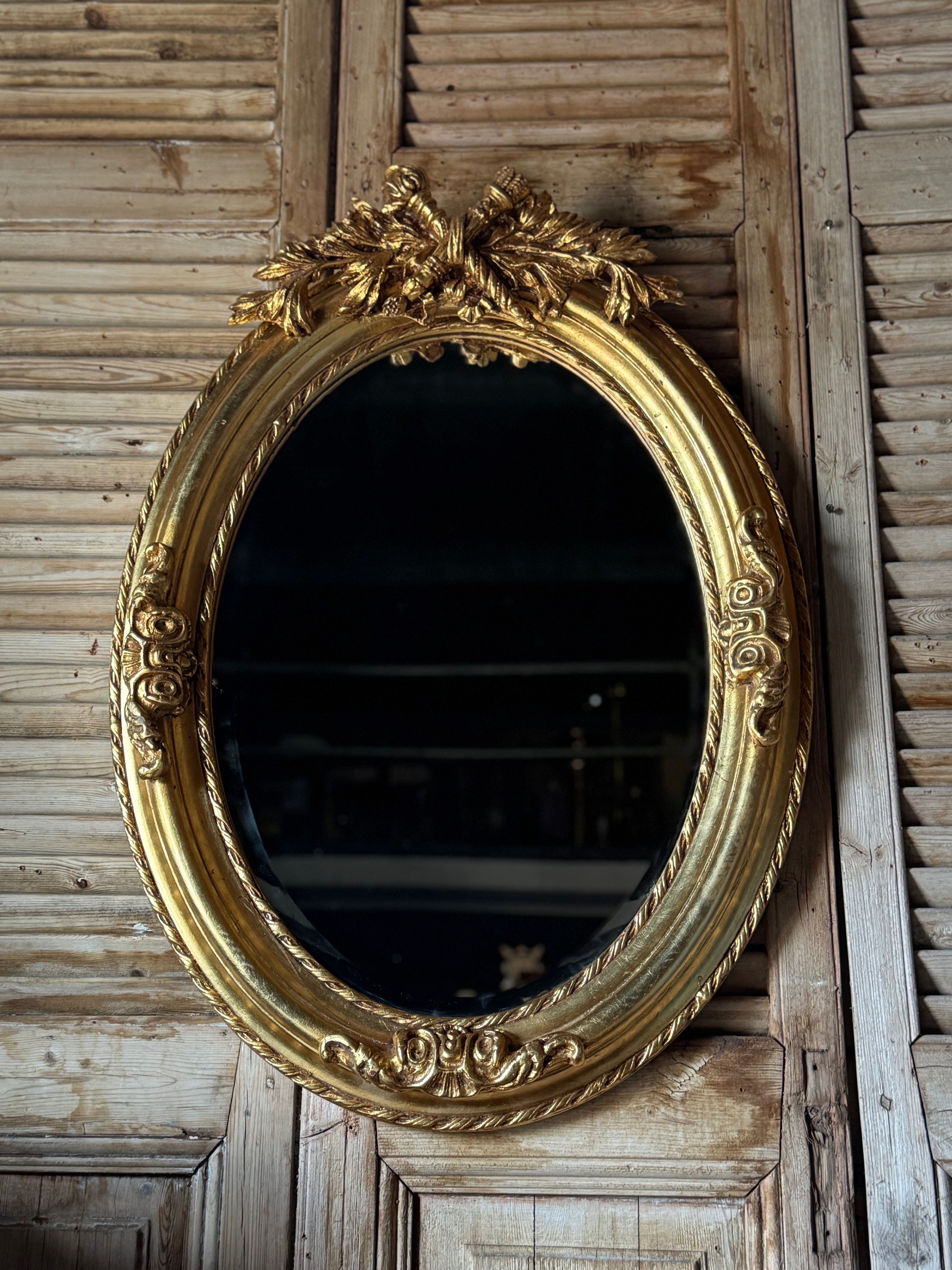 Vintage Oval Gilt Mirror – Laurel & Torch Crest
