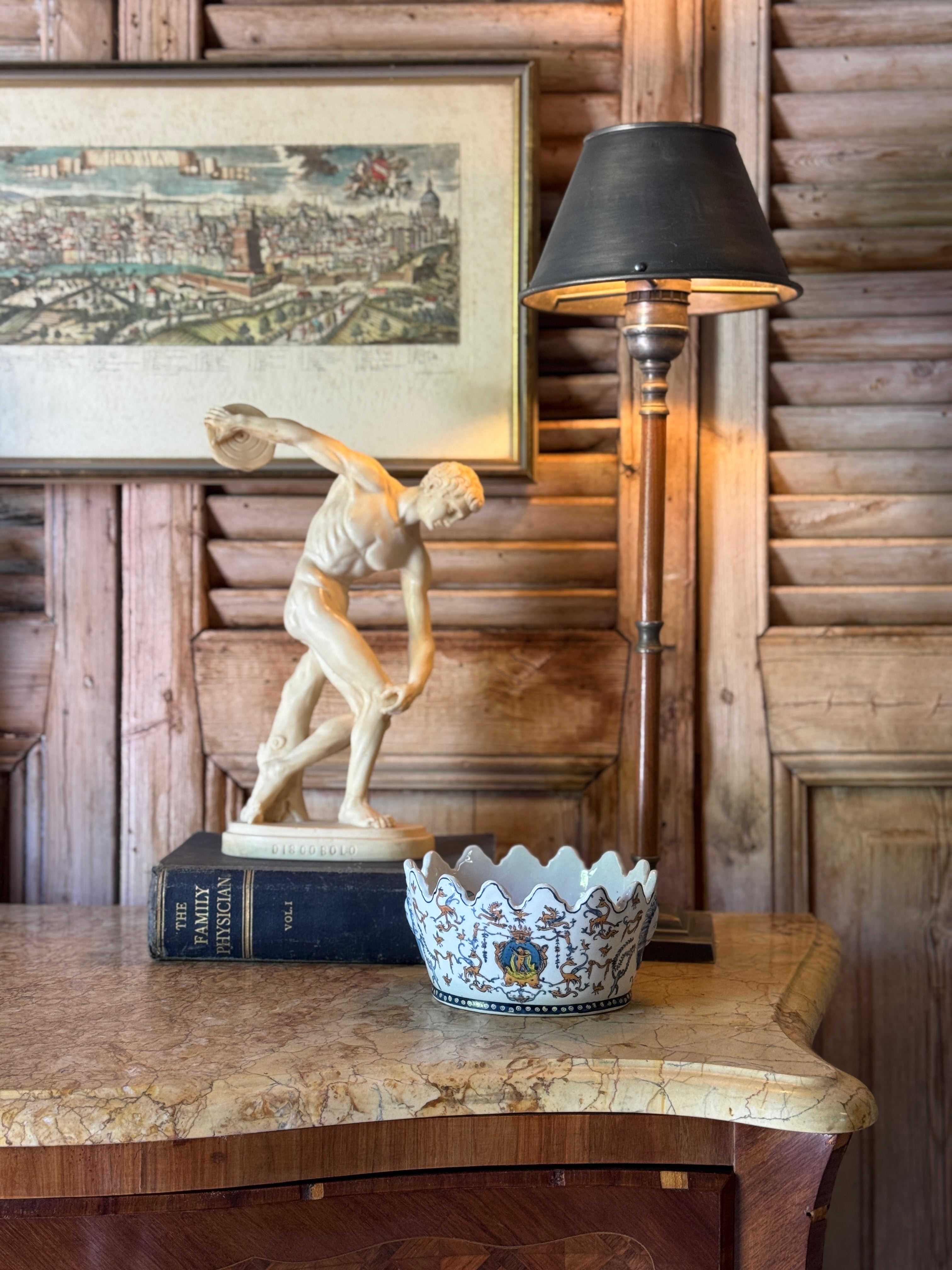 Vintage Turned Timber Table Lamp with Metal Drum Shade