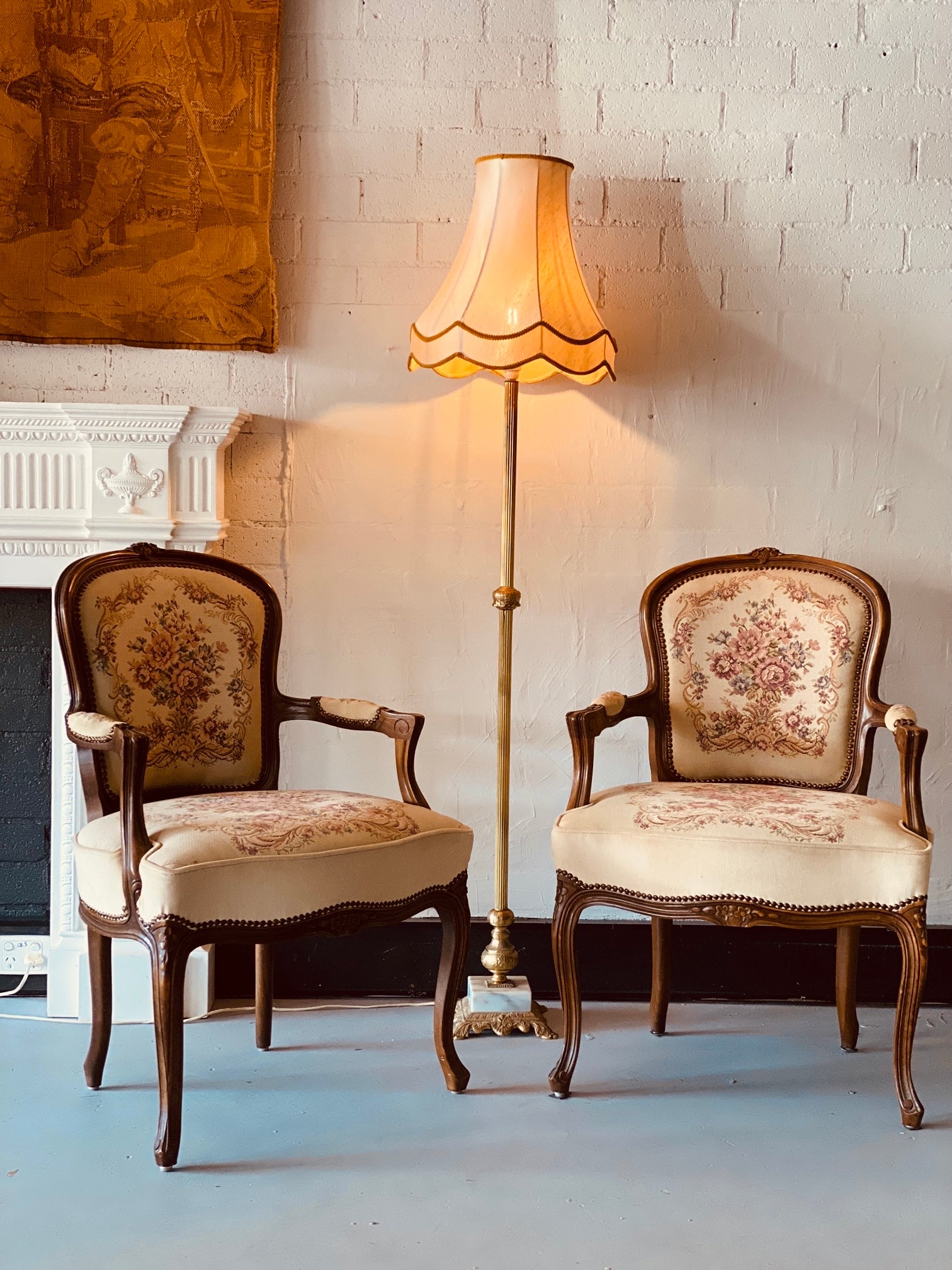 Vintage Brass & Marble Floor Lamp