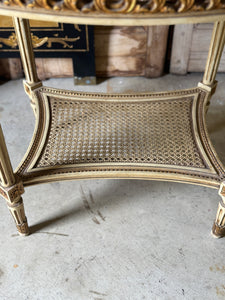 Antique French Marble Rattan Side Table