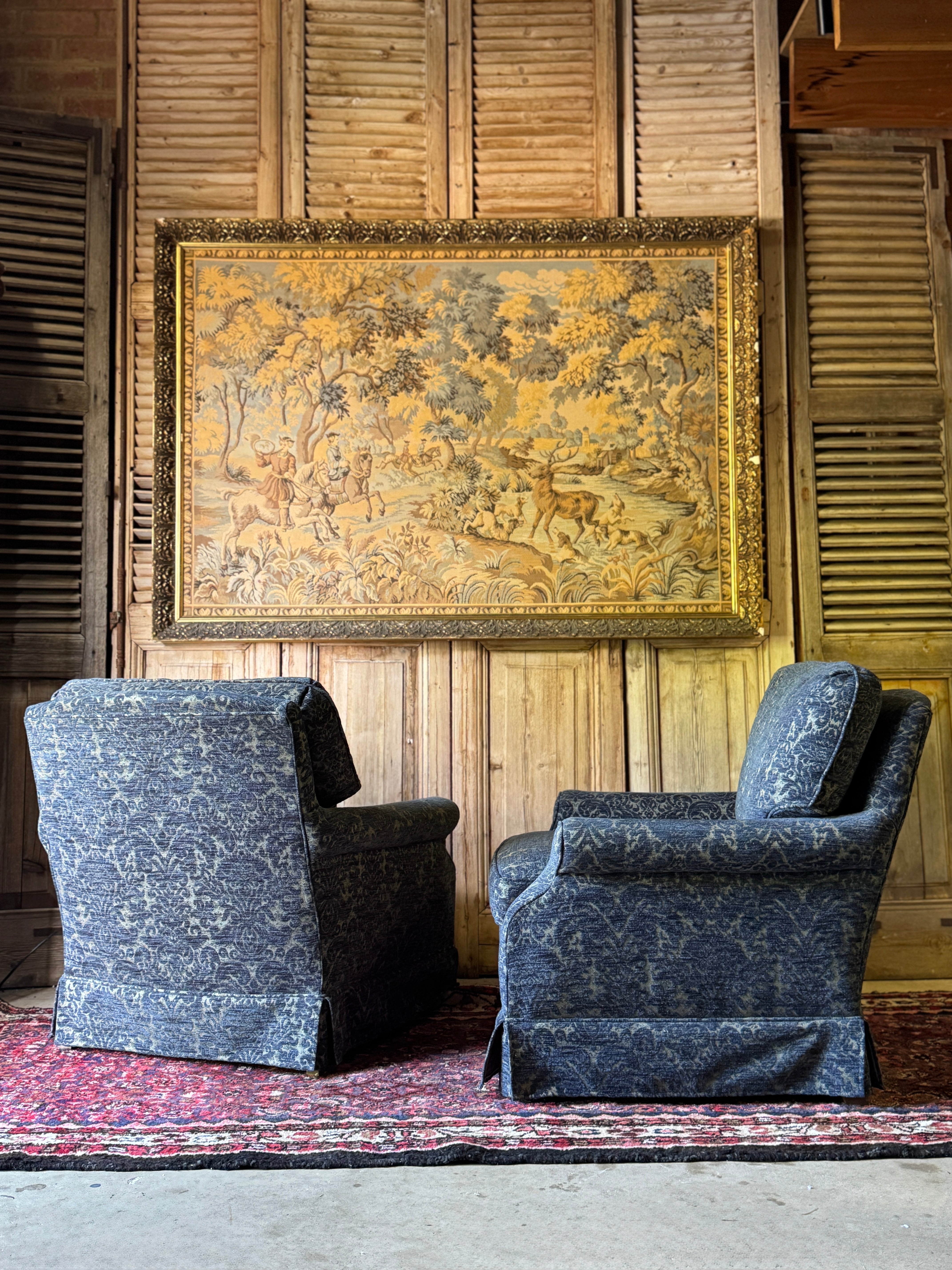 [HOLD] Pair of Vintage Damask Lounge Chairs