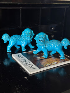 Pair of Mid-20th Century Chinese Turquoise Glazed Temple Dogs