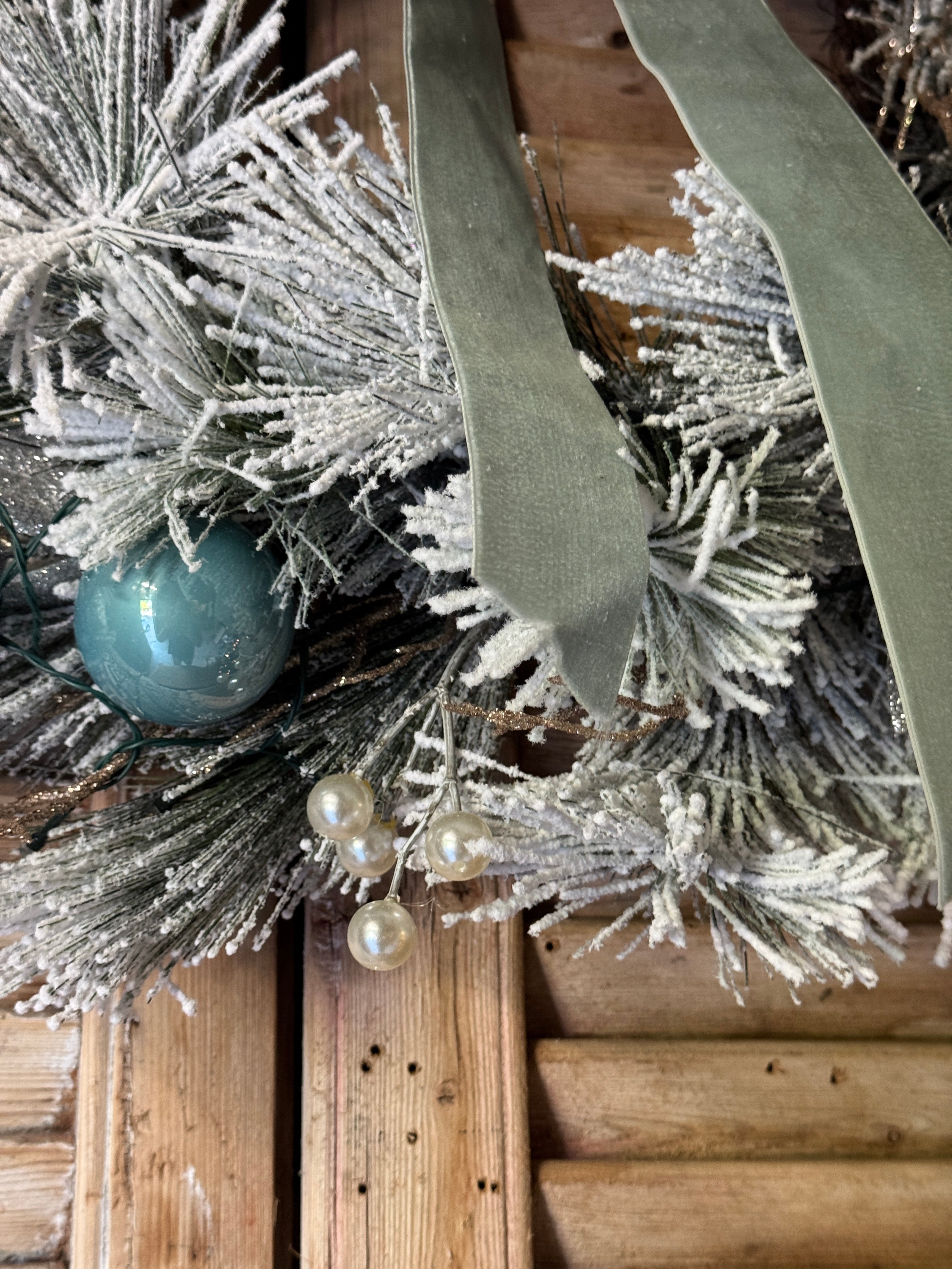 Frosted Blue Christmas Wreath (with Lights)