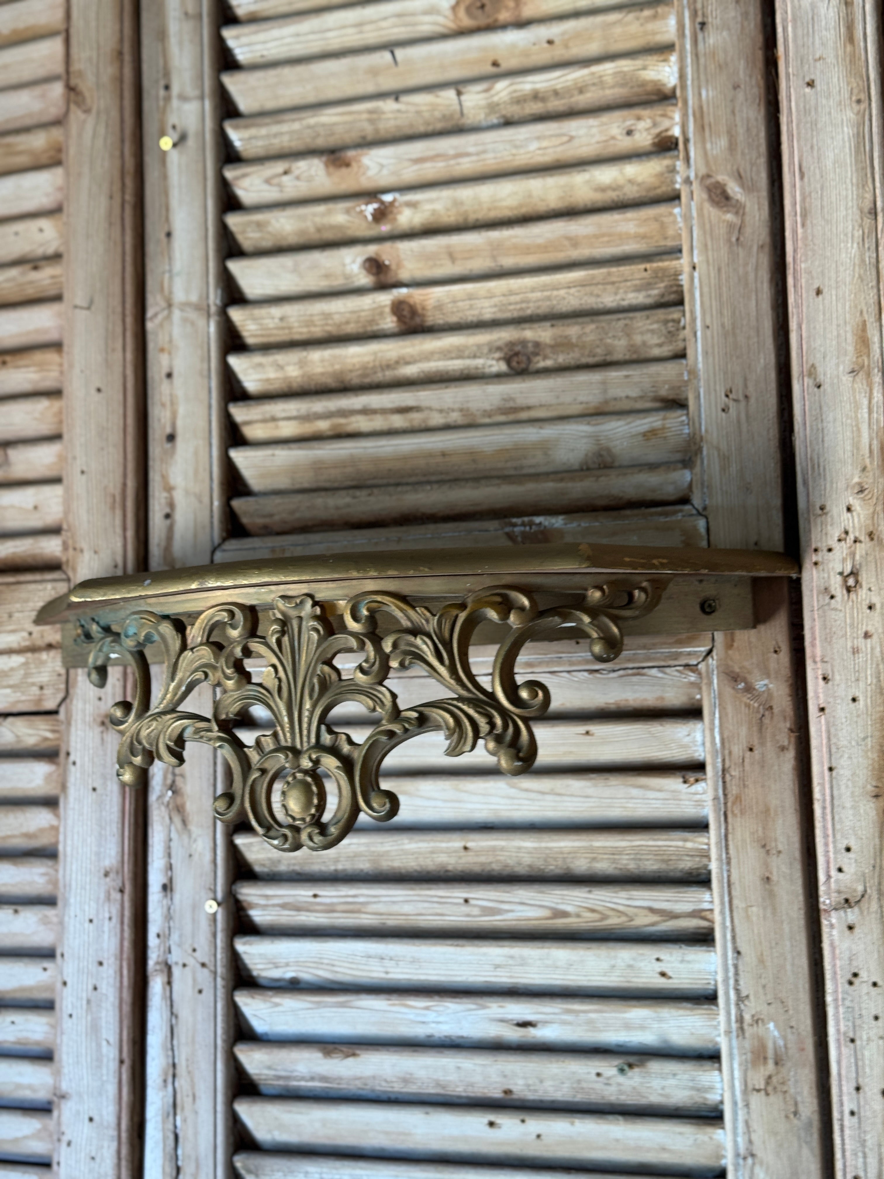 Vintage Gilt Wall Shelf with Rococo Scrollwork