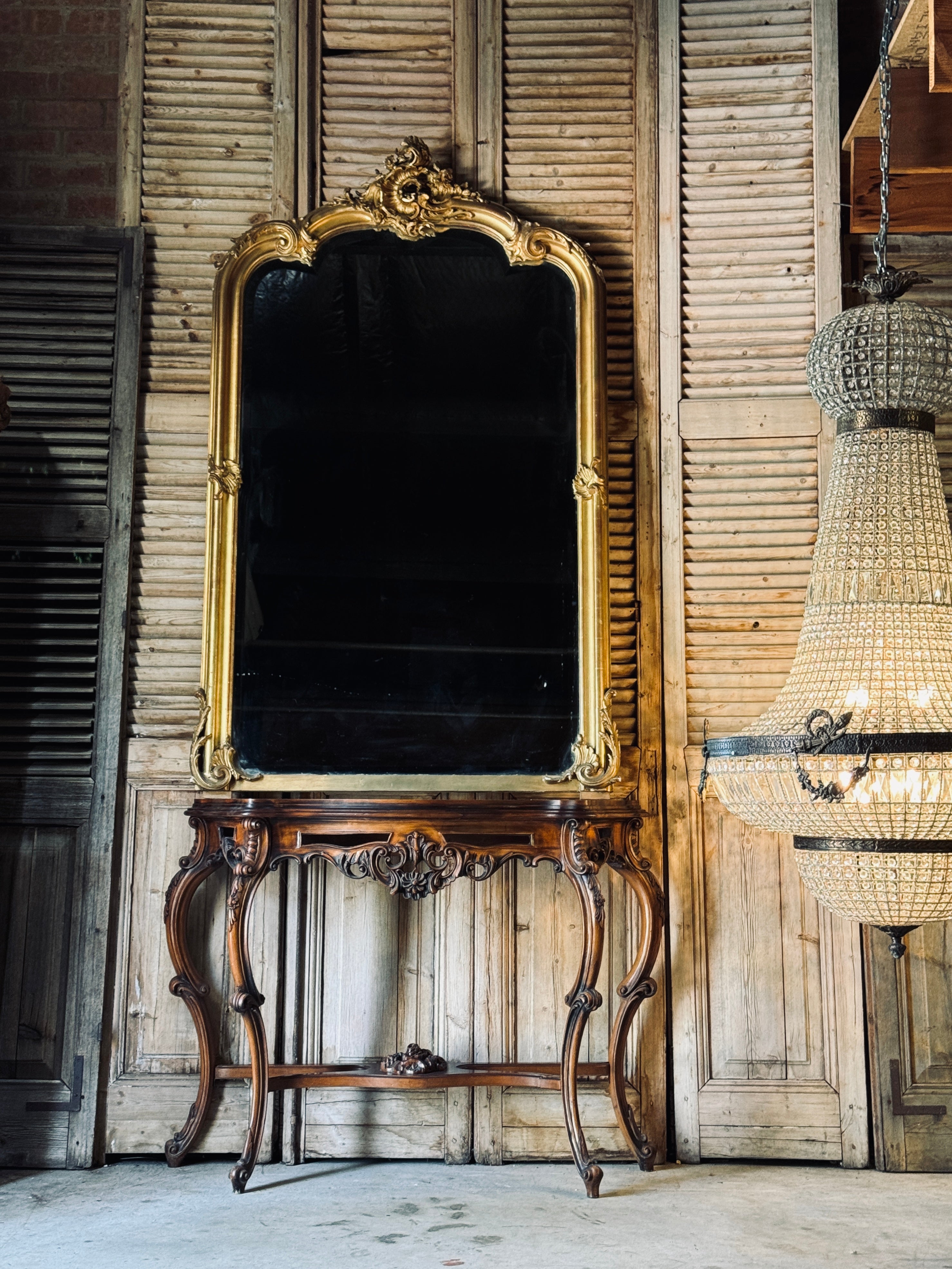 Antique Baroque Timber & Gesso Mirror