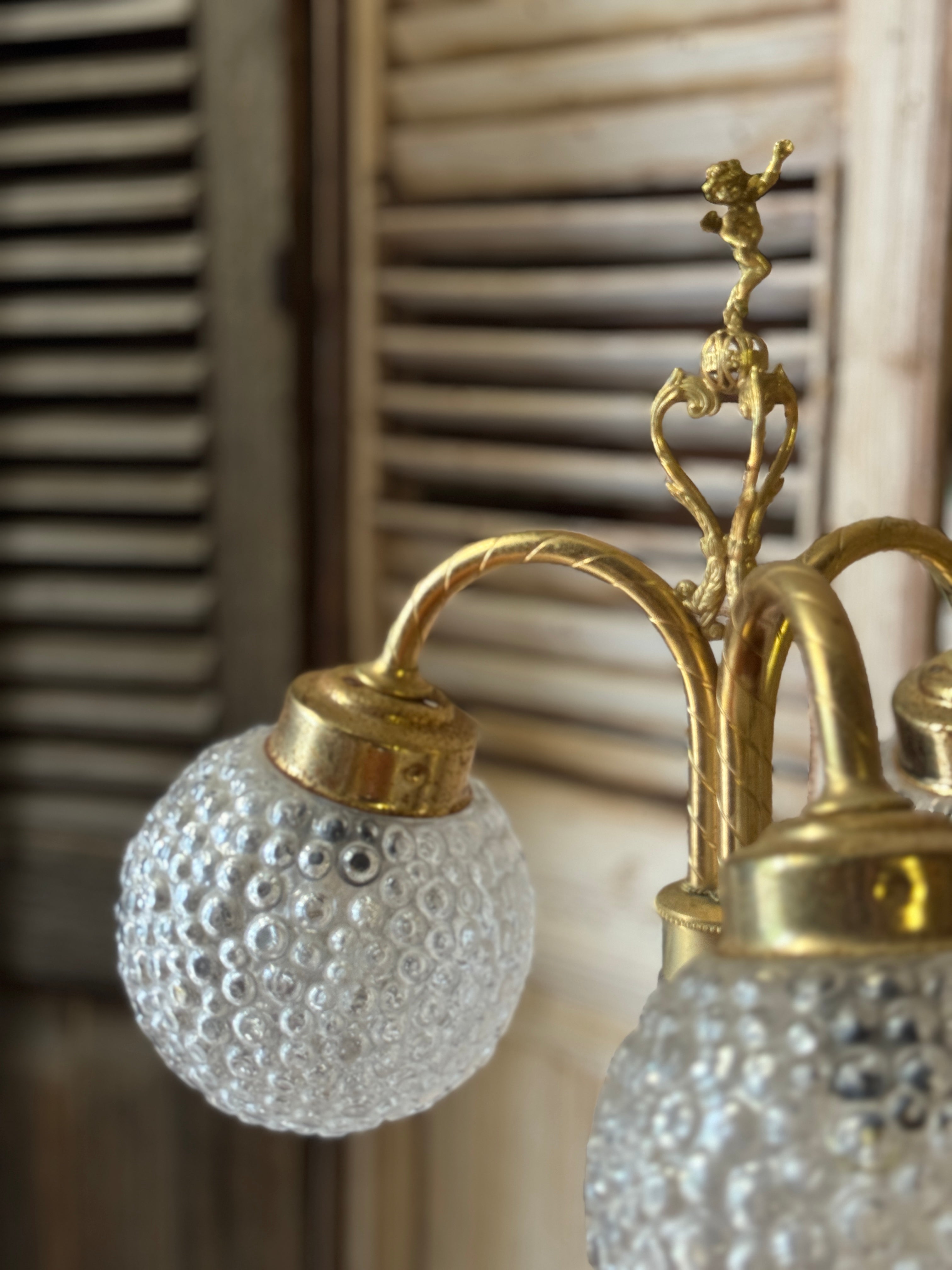 Vintage Cut Glass and Brass Cherub Lamp