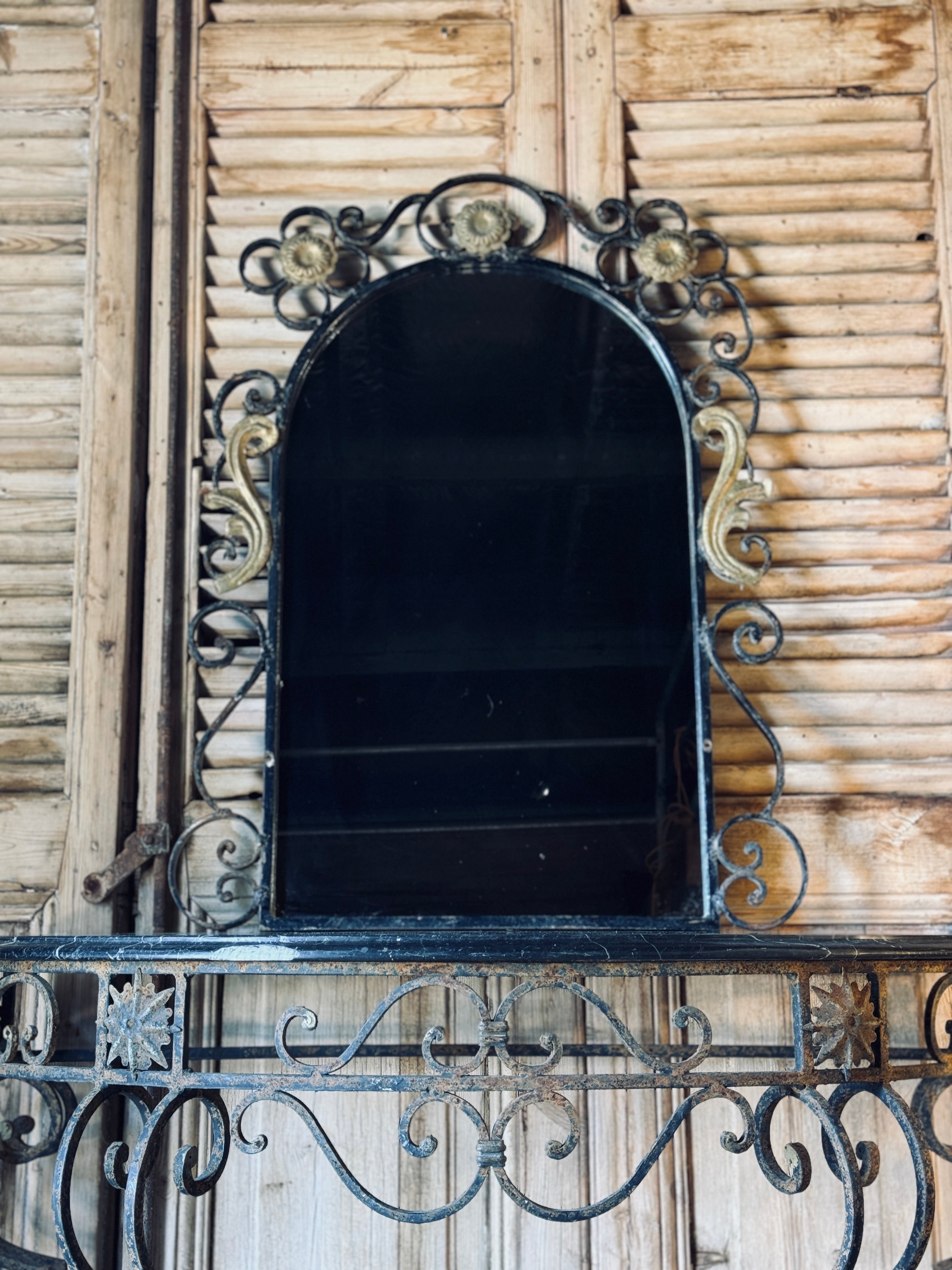 Vintage Wrought Iron Arched Mirror