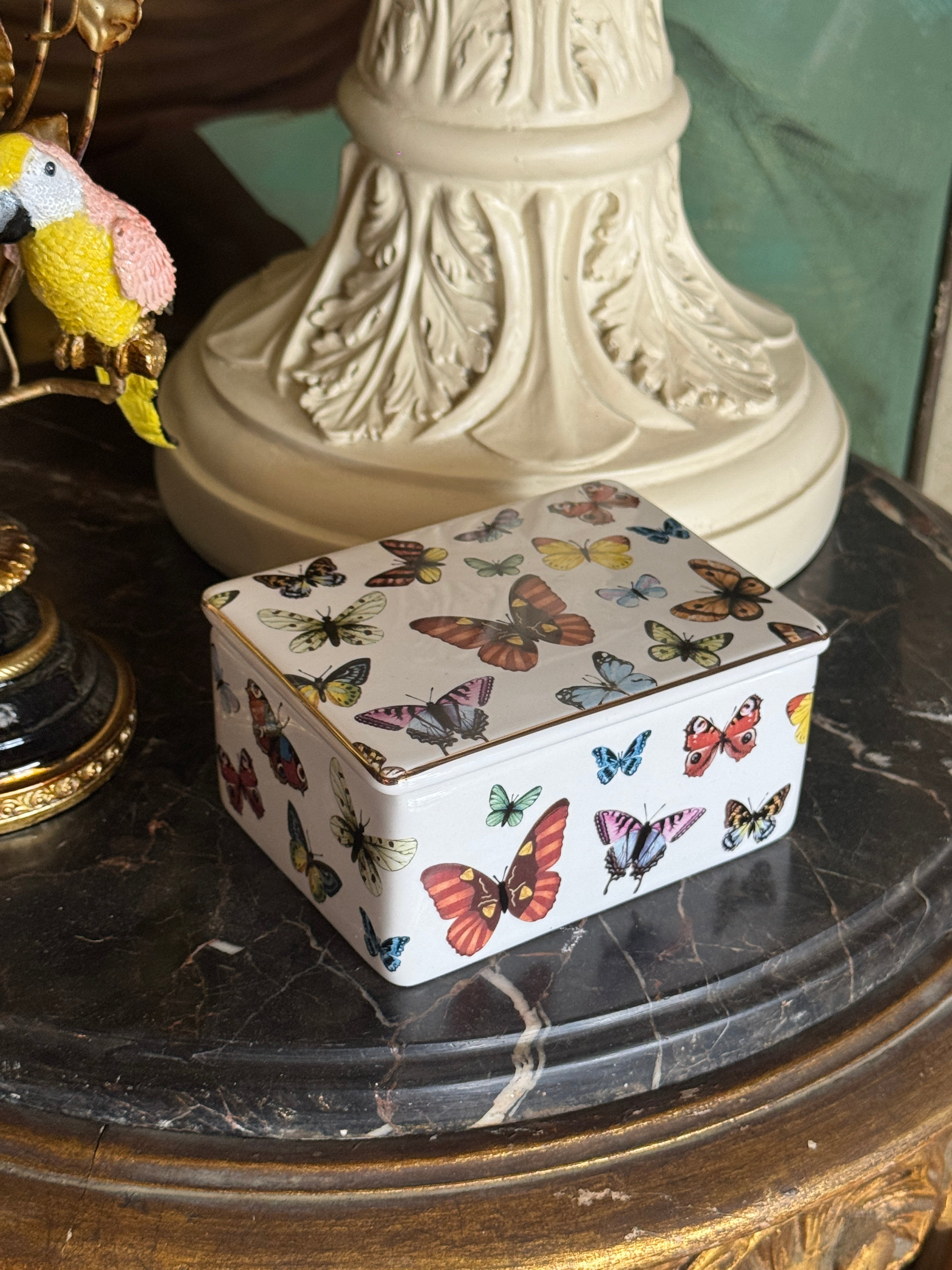Butterfly Lidded Trinket Box - White
