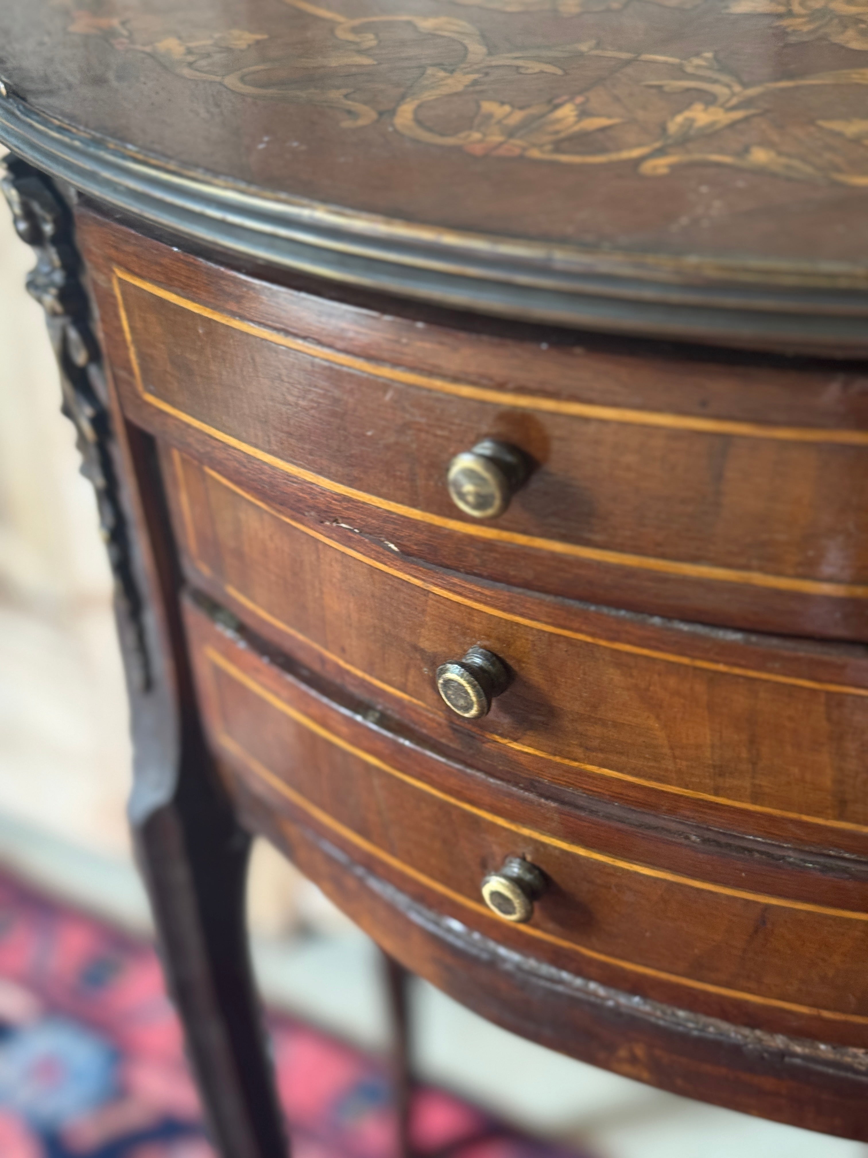 Vintage French Louis XV-Style Marquetry Side Table