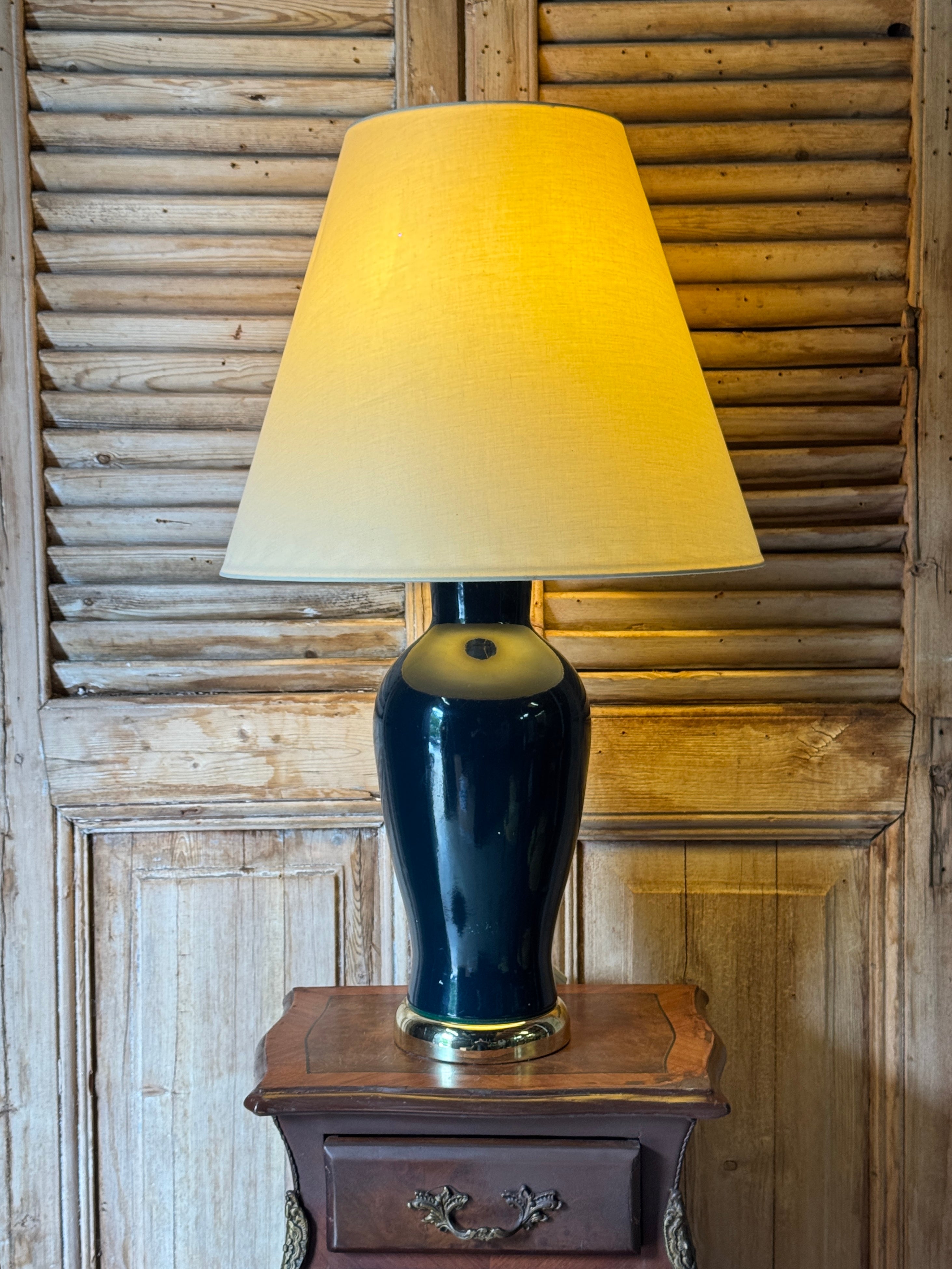 Vintage Porcelain Table Lamp With Brass Detail And Cream Shade