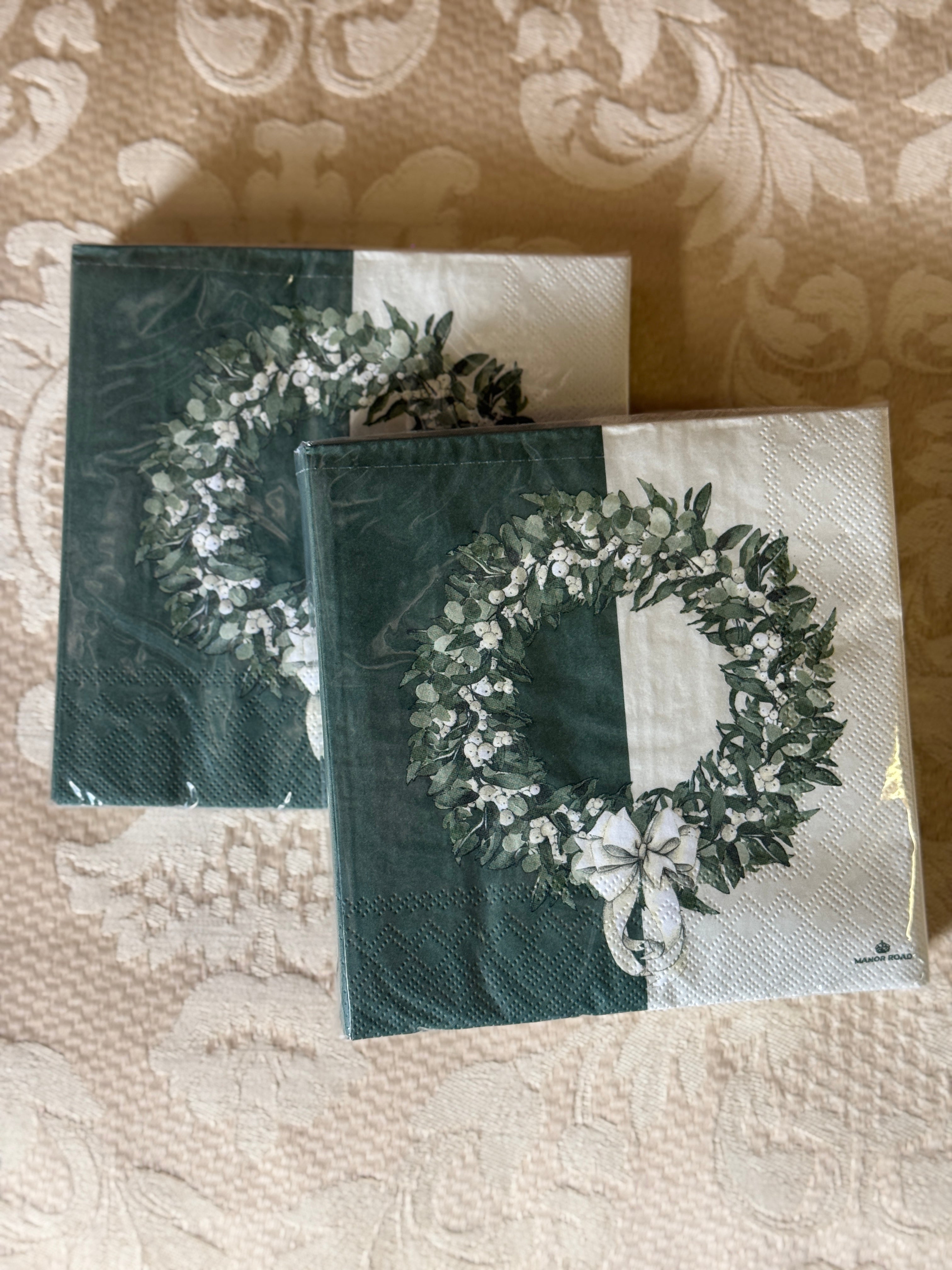 White & Green Wreath Napkins