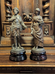 Pair of Vintage Brass Figures on Wooden Bases