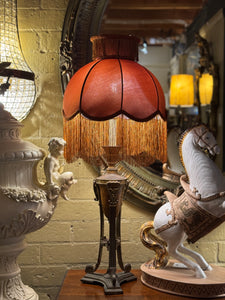 Vintage Lamp with Double Fringed Velvet Shade