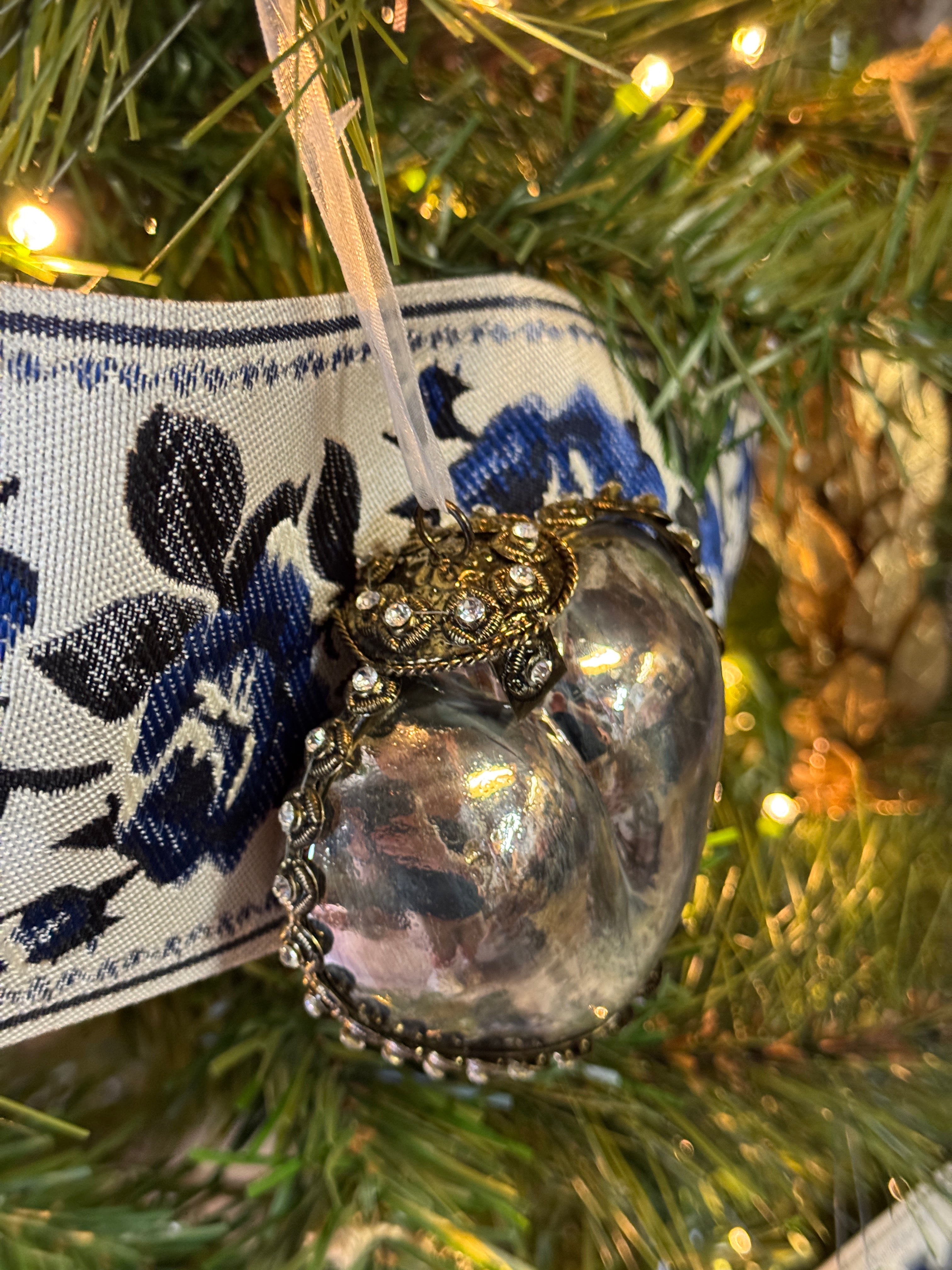 Diamanté Embellished Blown Glass Heart Christmas Ornament