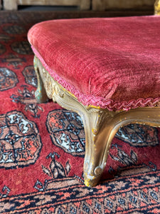 19th Century Giltwood Carved Footstool with Velvet Upholstery