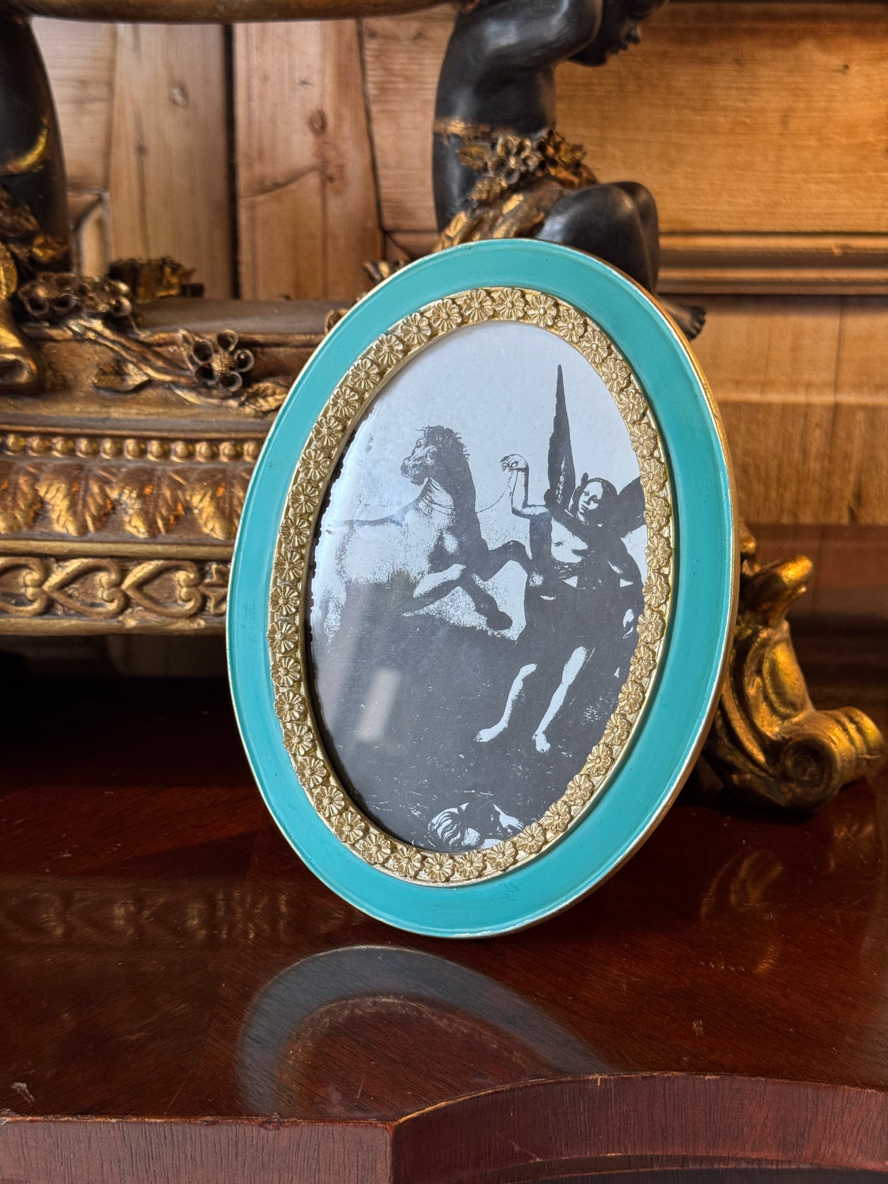 Teal & Gilt Oval Photo Frame