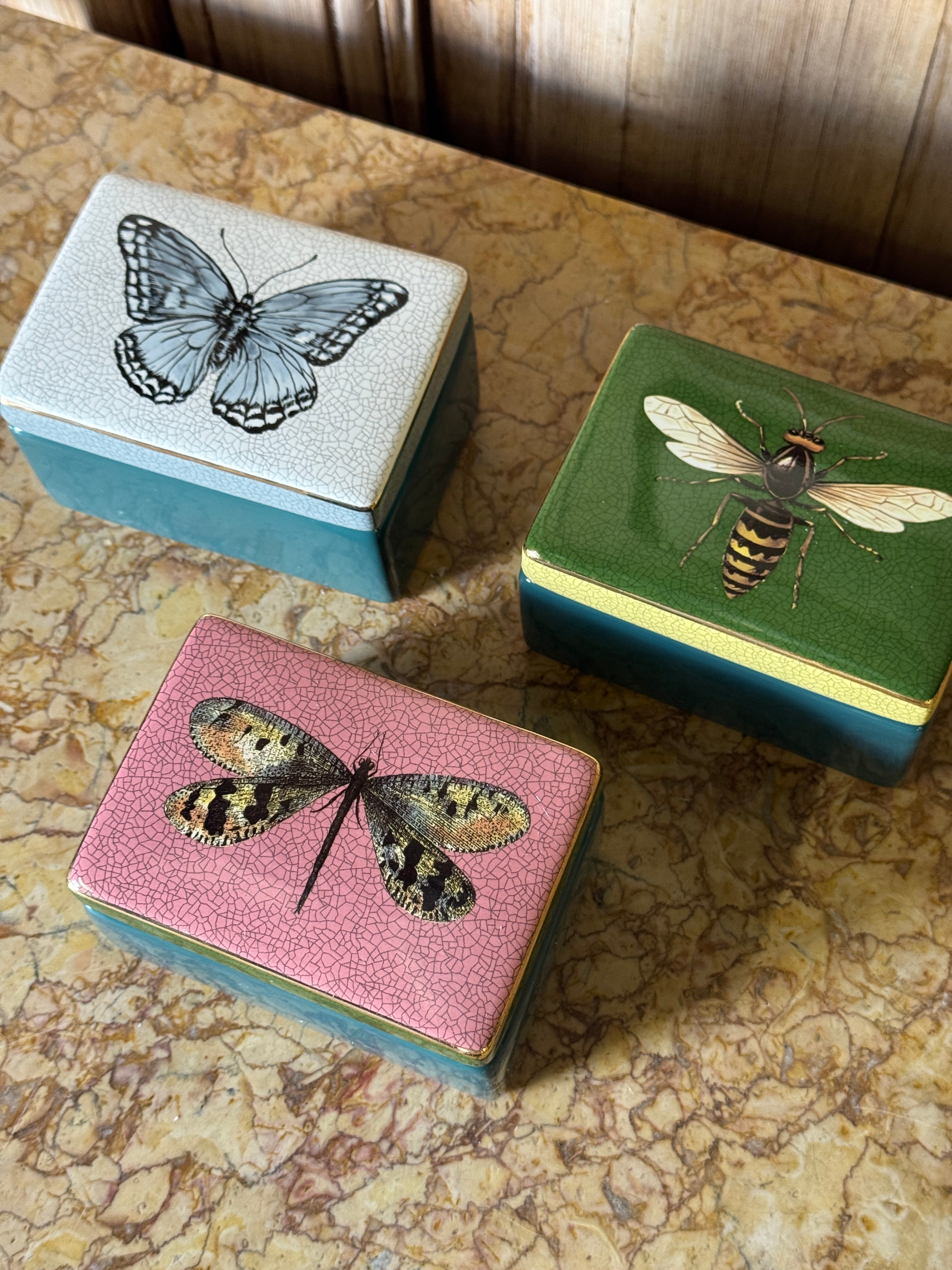 Bee Rectangle Lidded Trinket Box - Green