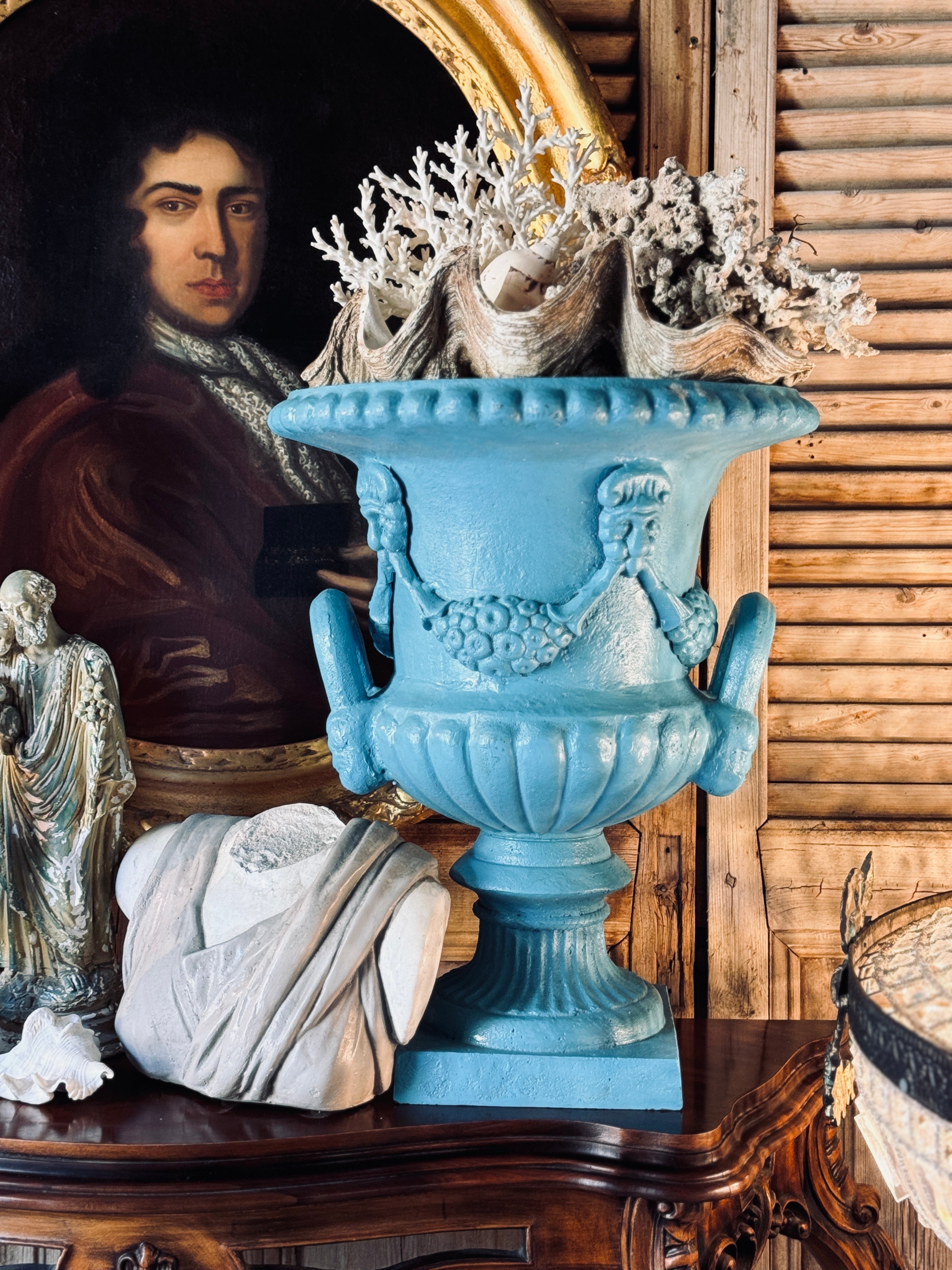 Blue Cast Iron Urn