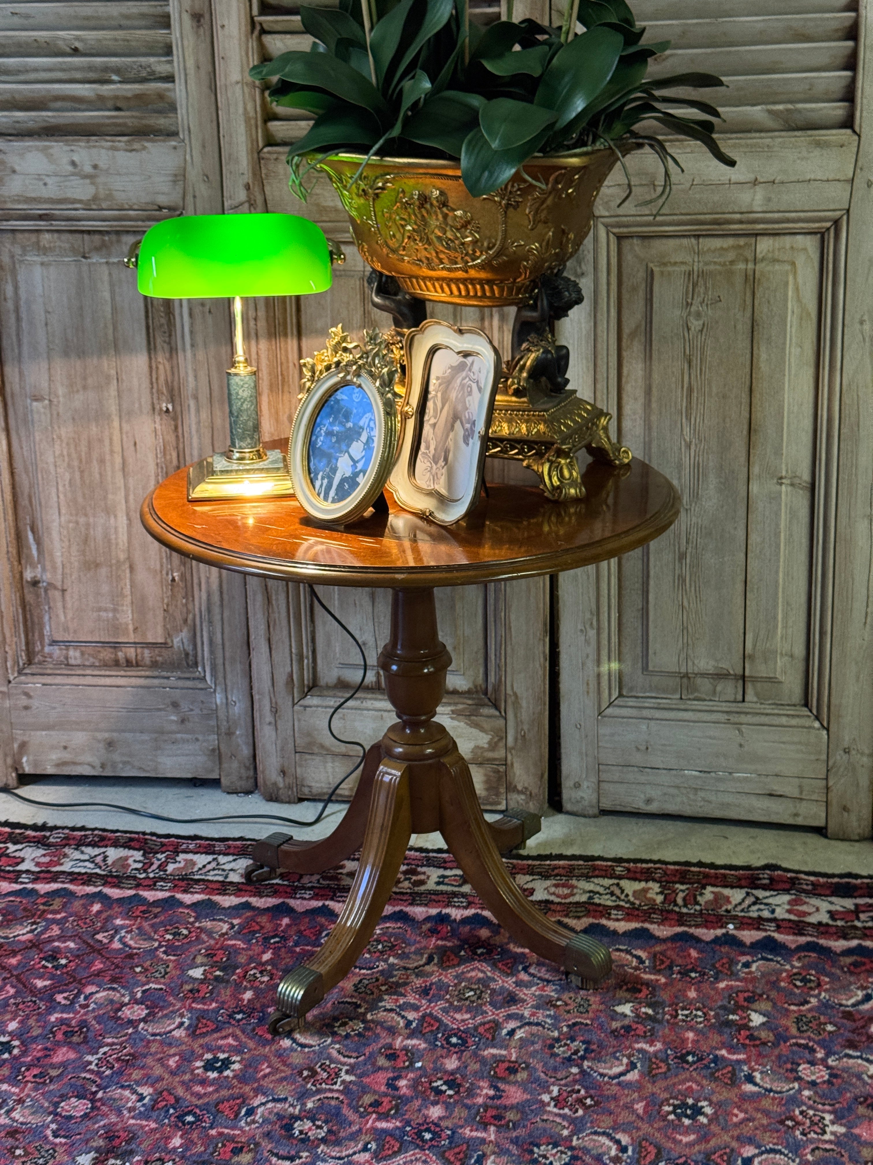 Vintage Timber Side Table on Brass Castors