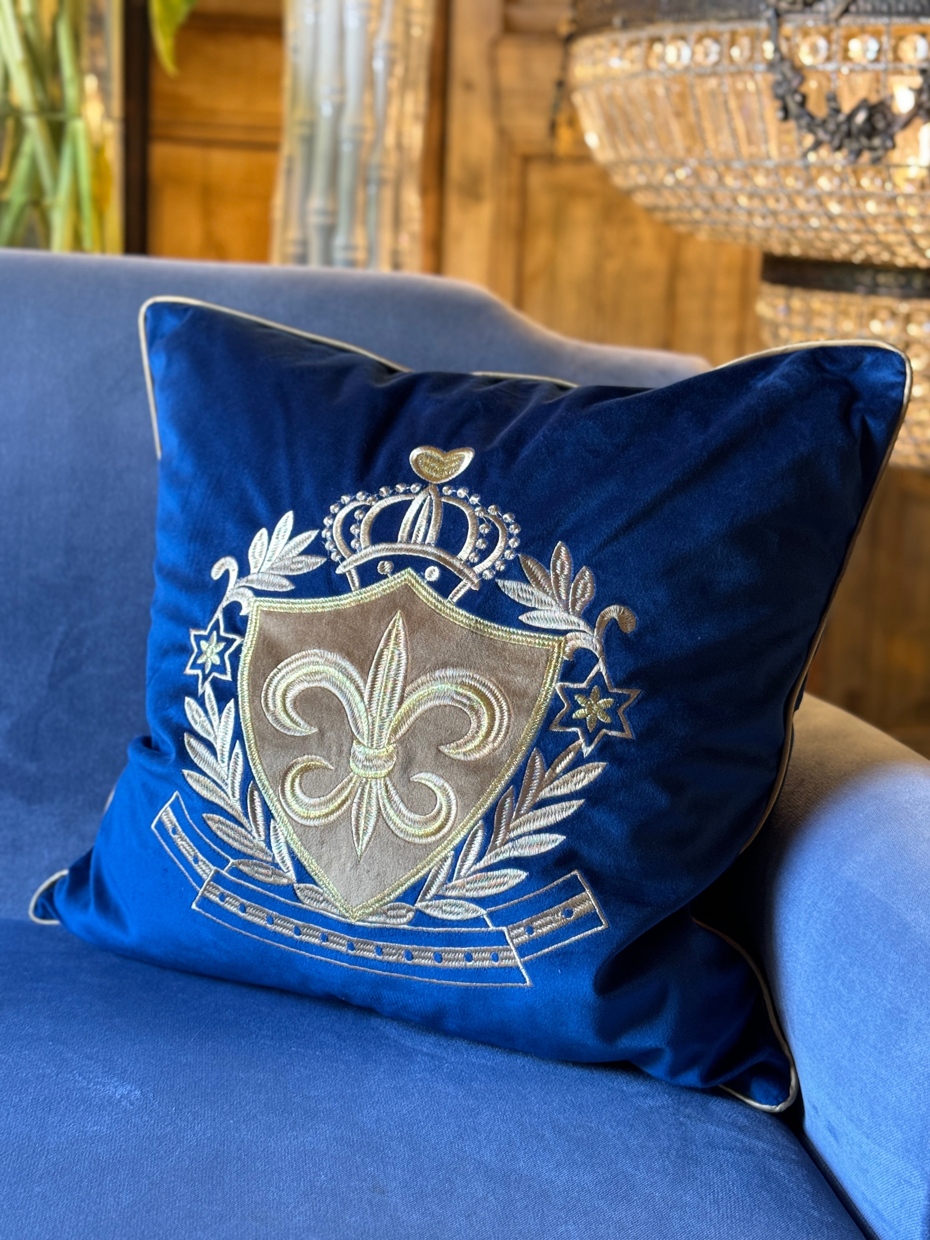 Navy & Gold Embroidered Cushion