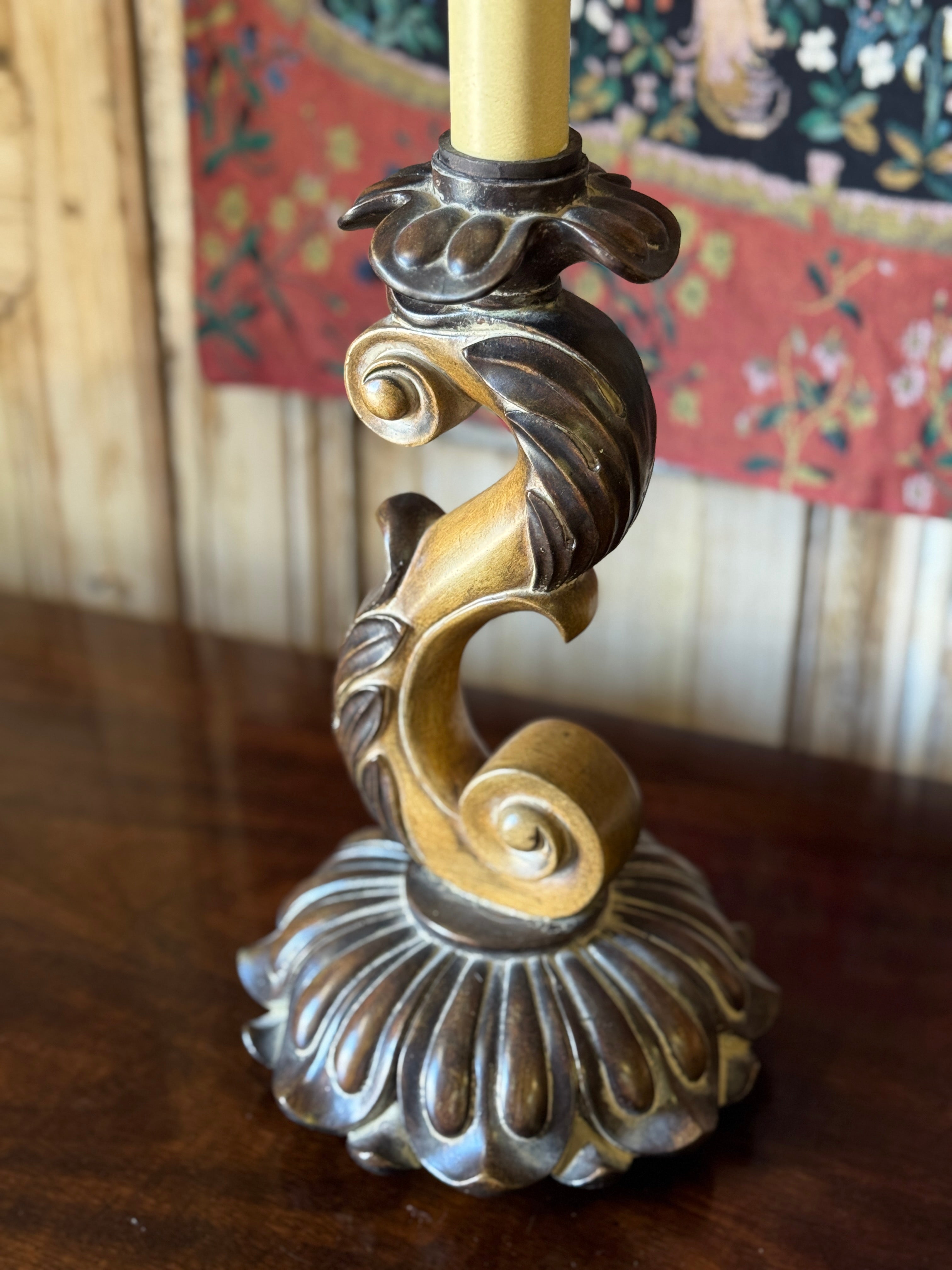 Pair of Large Scroll Candlestick Table Lamps