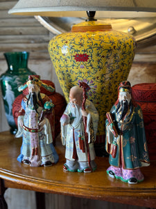 Vintage Chinese Porcelain & Polychrome Painted Immortal Figures - Set of 3