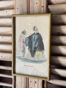 Antique Framed French Fashion Illustration